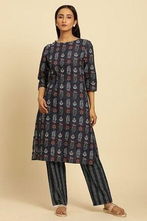 Blue Paisely Printed Kurta And Pants Set - Image 3