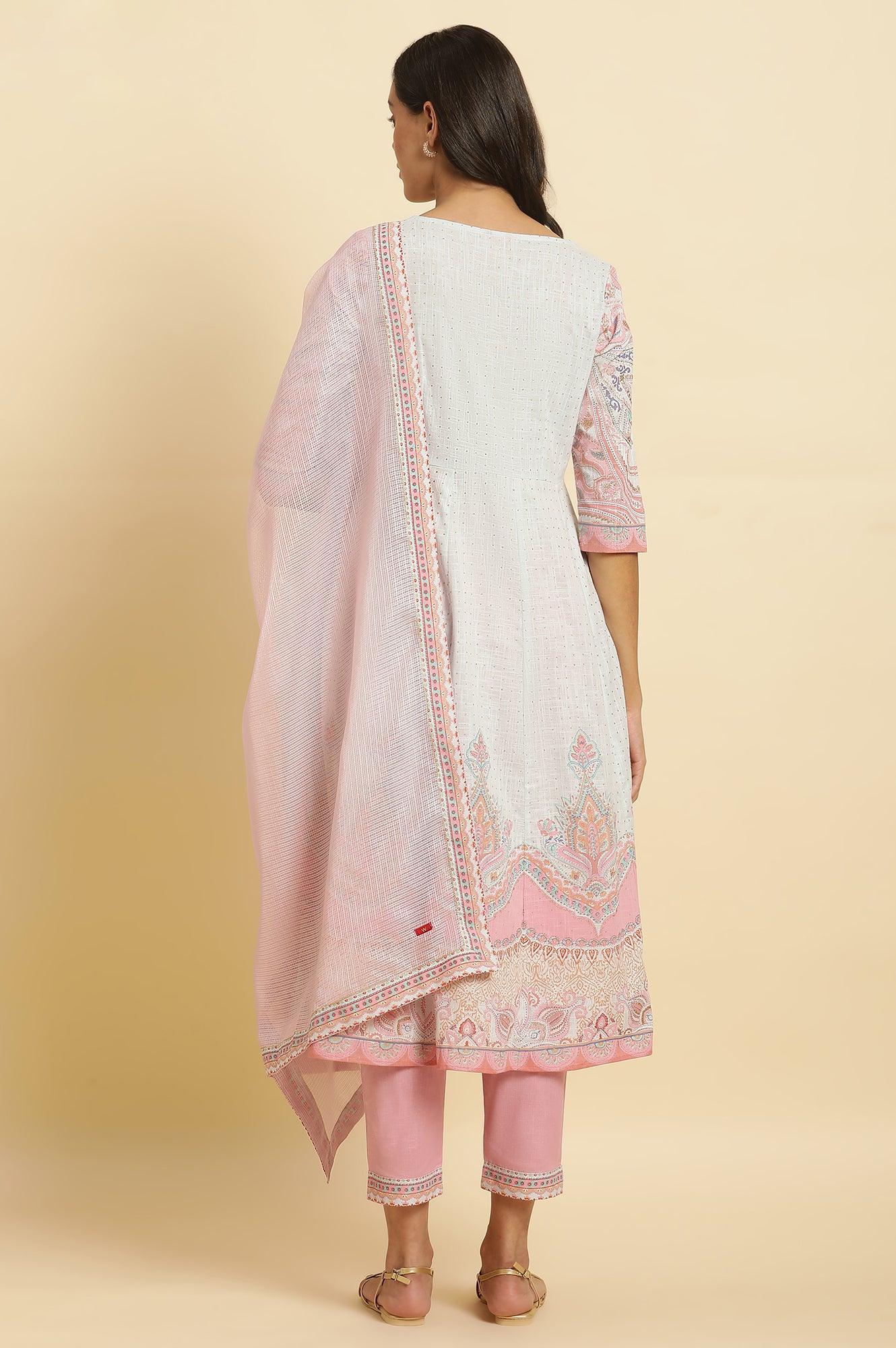 Blue Paisley Printed Anarkali Kurta, Pants & Dupatta Set - Image 4