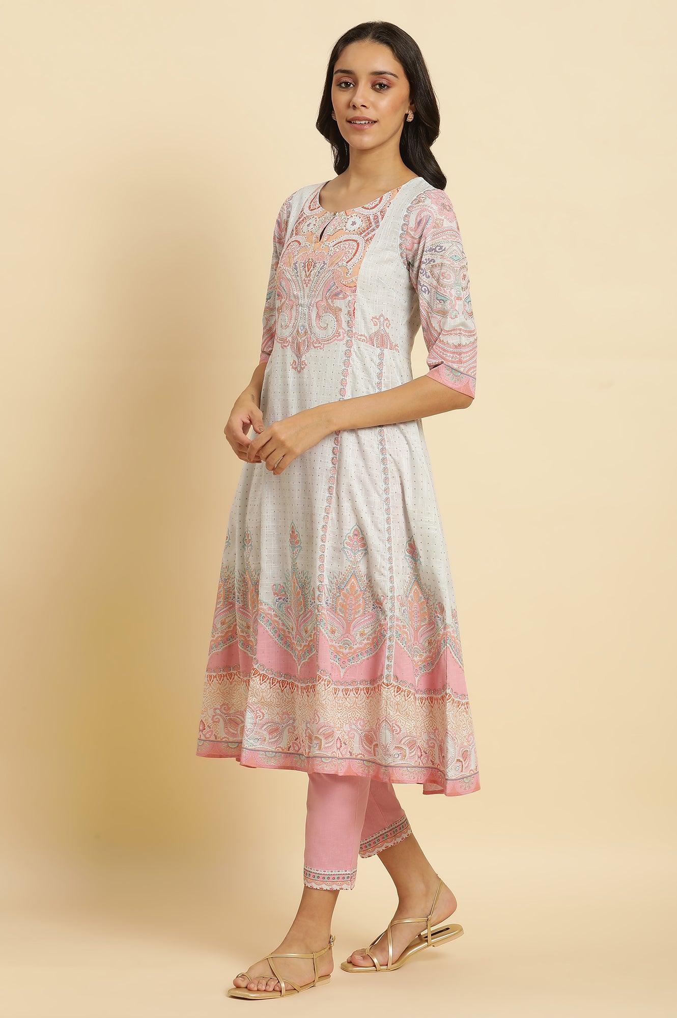 Blue Paisley Printed Anarkali Kurta, Pants & Dupatta Set - Image 5