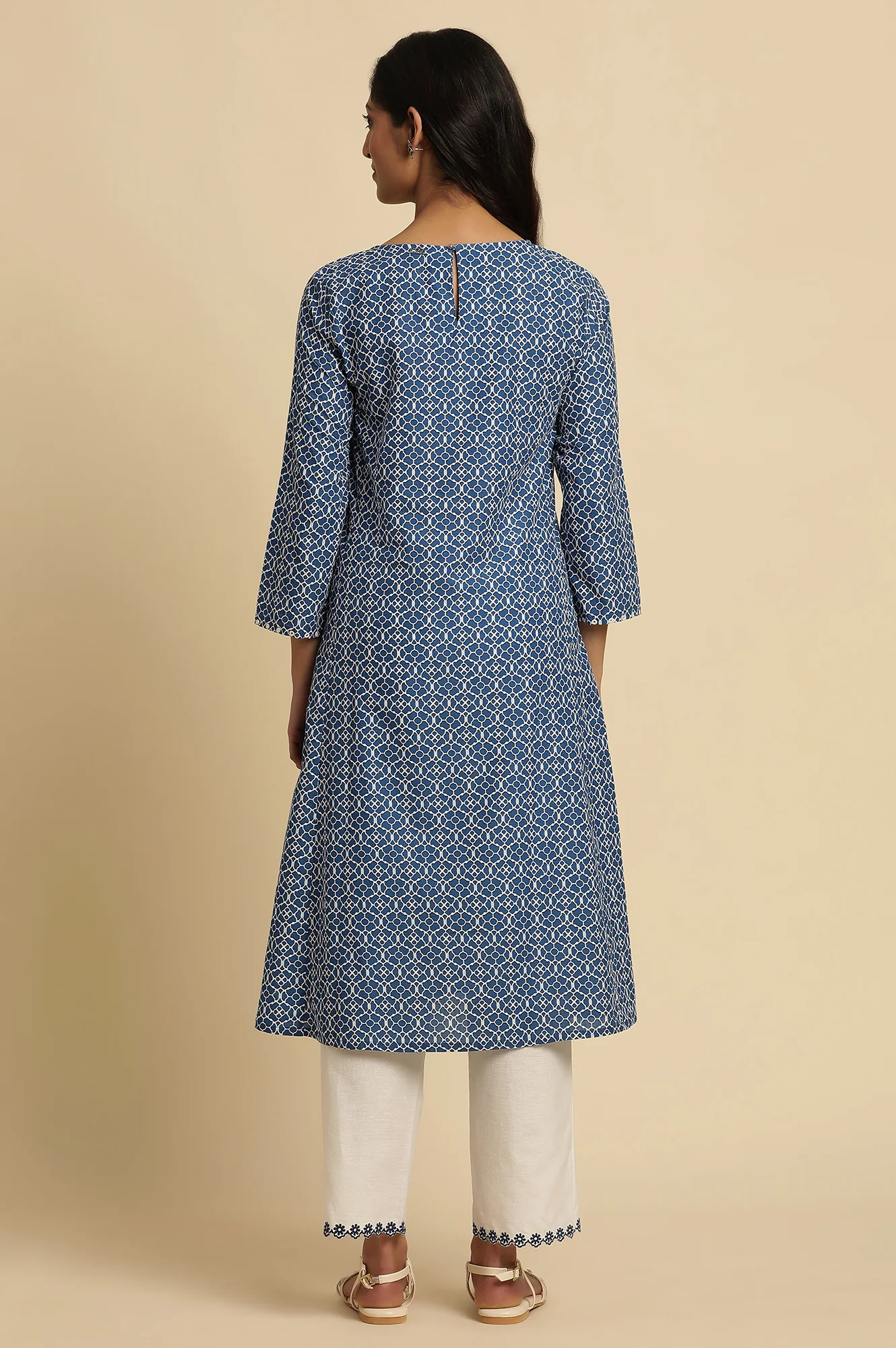 Blue Printed A-Line Kurta - Image 4