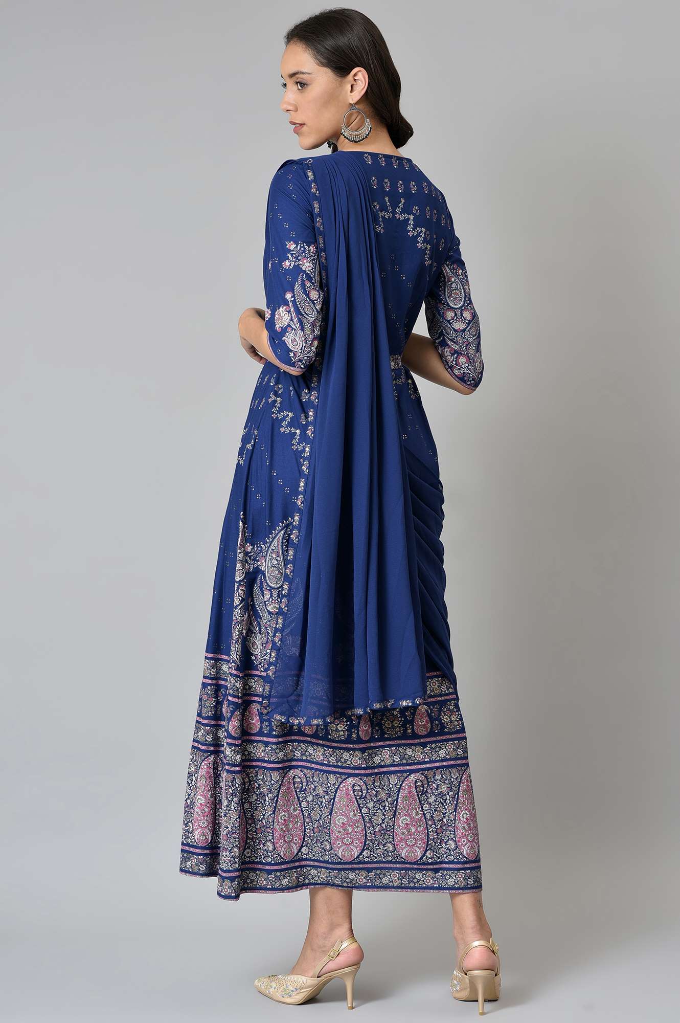 Blue Printed and Embroidered Insta Saree - Image 3