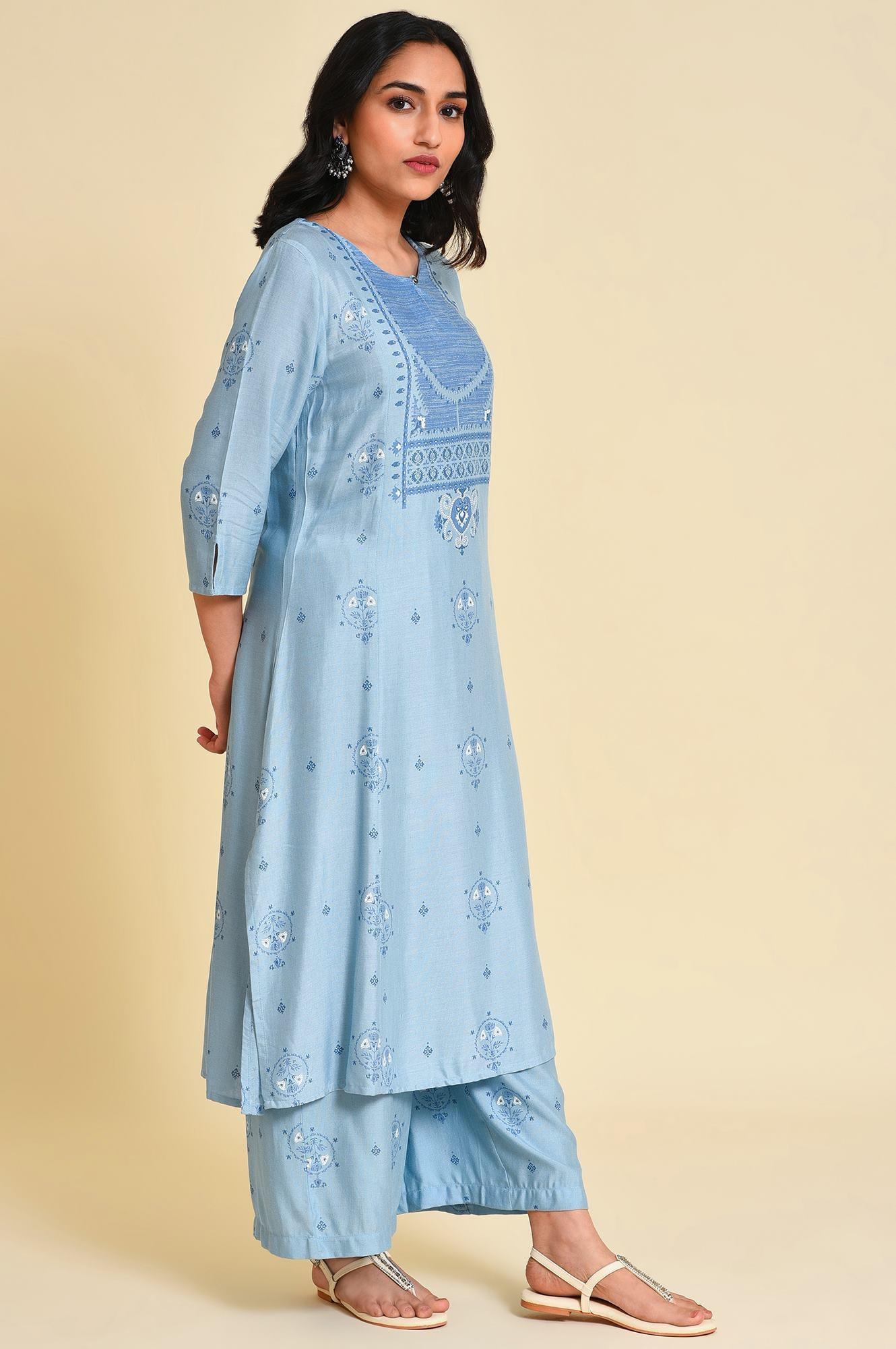 Blue Printed kurta Co-Ord Set - Image 5