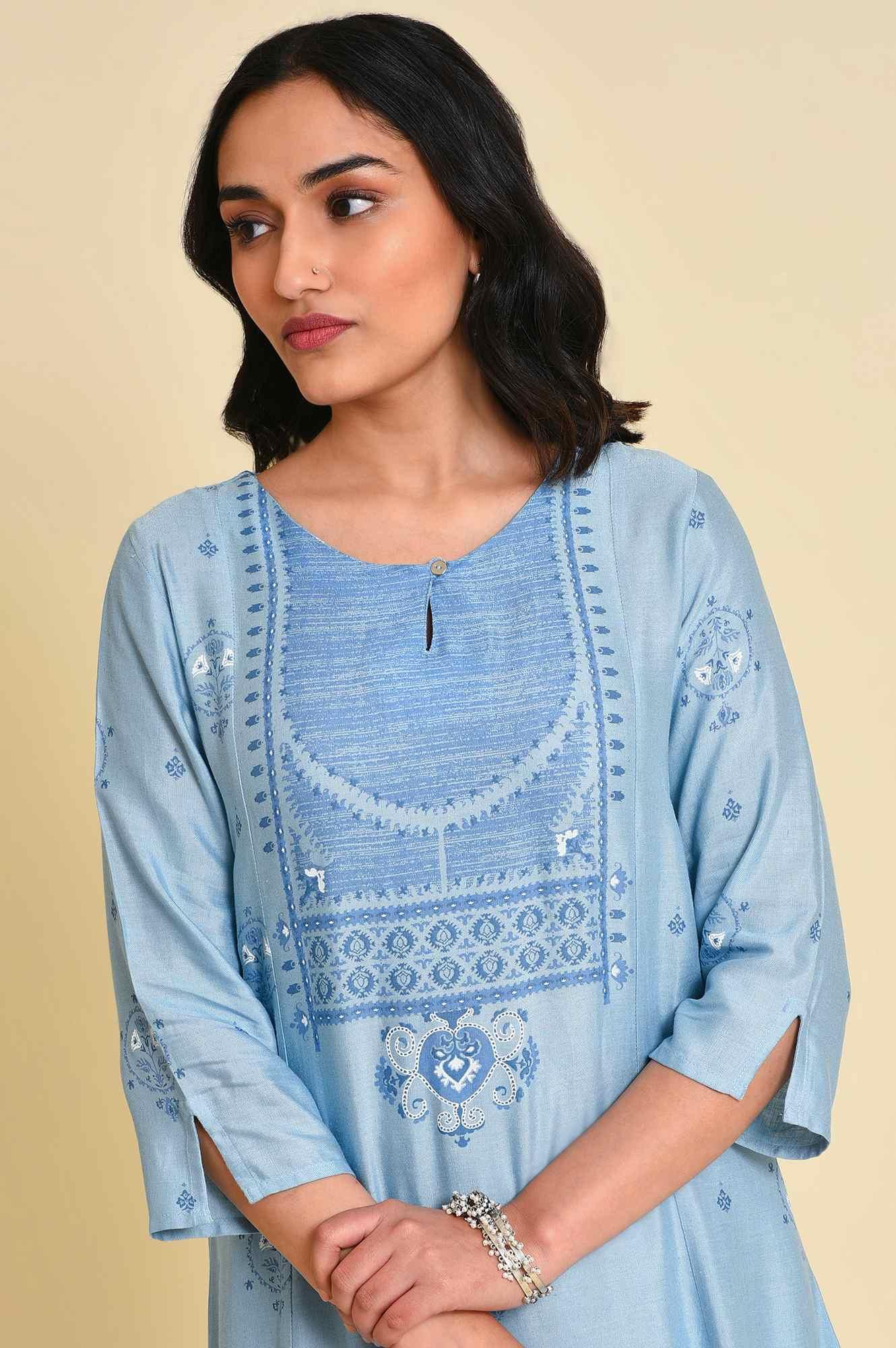 Blue Printed kurta Co-Ord Set - Image 6
