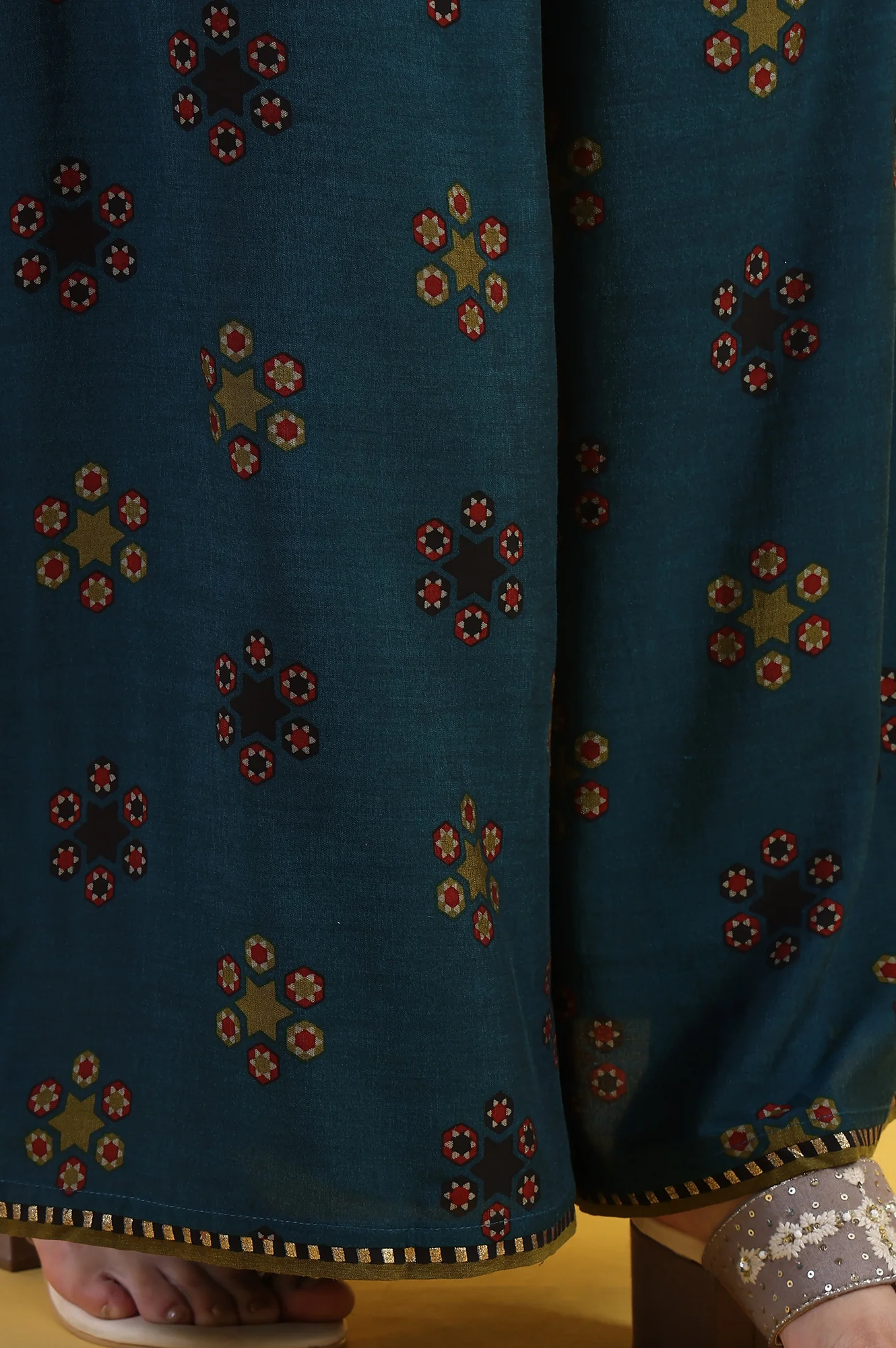 Blue Printed Sequins Flared Kurta & Flared Pants with Dupatta Set - Image 9