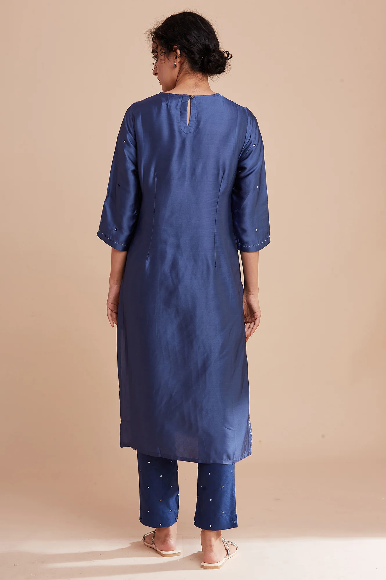 Blue Printed Straight kurta In Lustrous Satin - Image 2