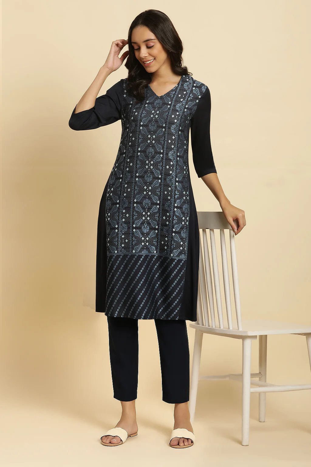 Blue Rayon Flared Kurta and Slim Pant Set - Image 2