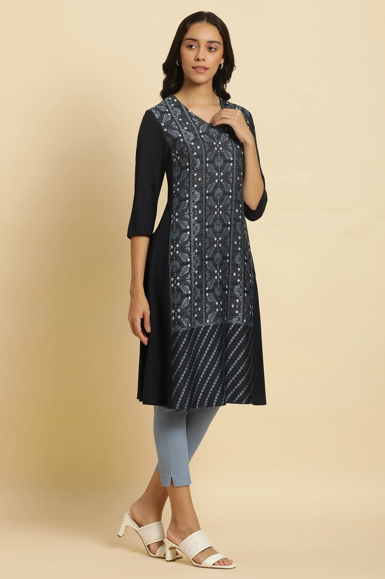 Blue Rayon Flared Kurta and Slim Pant Set - Image 5