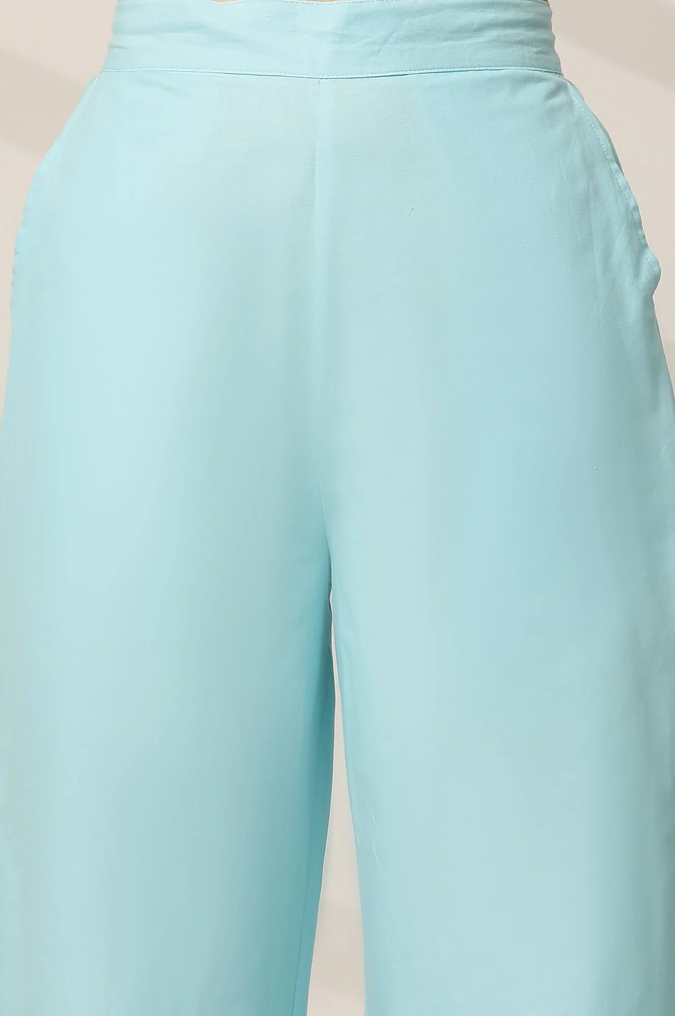 Elleven Women's Sky Blue Embroidered Wide Leg Cotton Palazzo With Elasticated Waist - Image 6