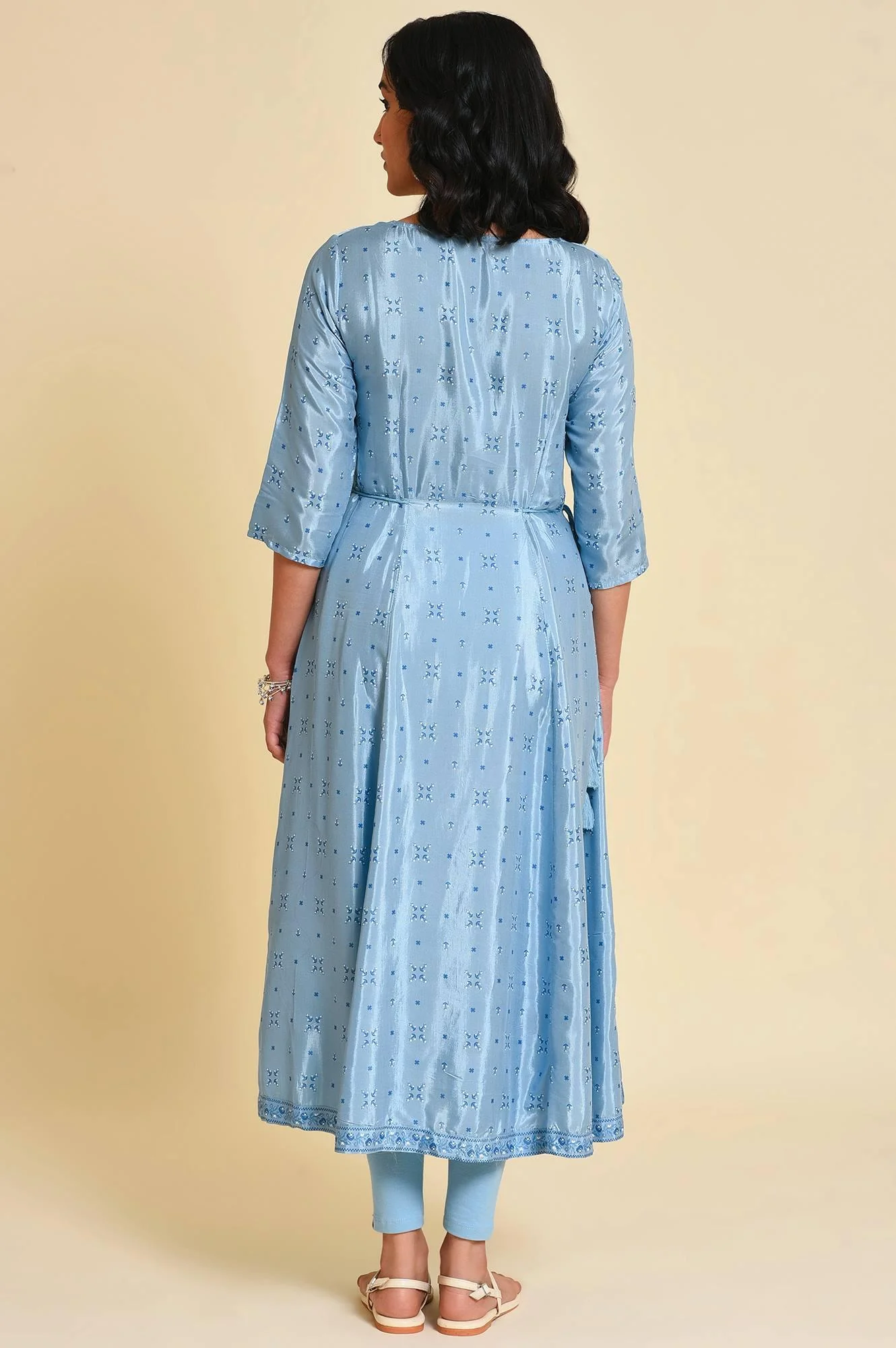 Blue Sequined Plus Size Shantung kurta - Image 2
