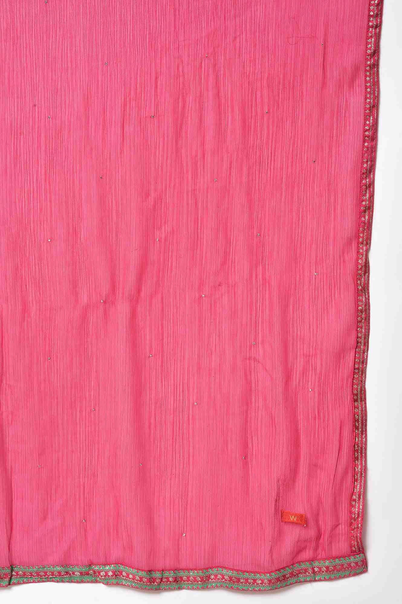 Blue Shatung Embroidered Festive kurta With Pink Tights And Chiffon Dupatta - Image 8