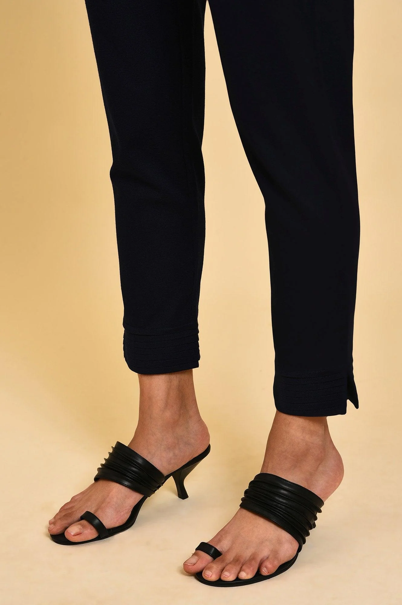Blue Slim Pants With Pleats At Hemline - Image 8