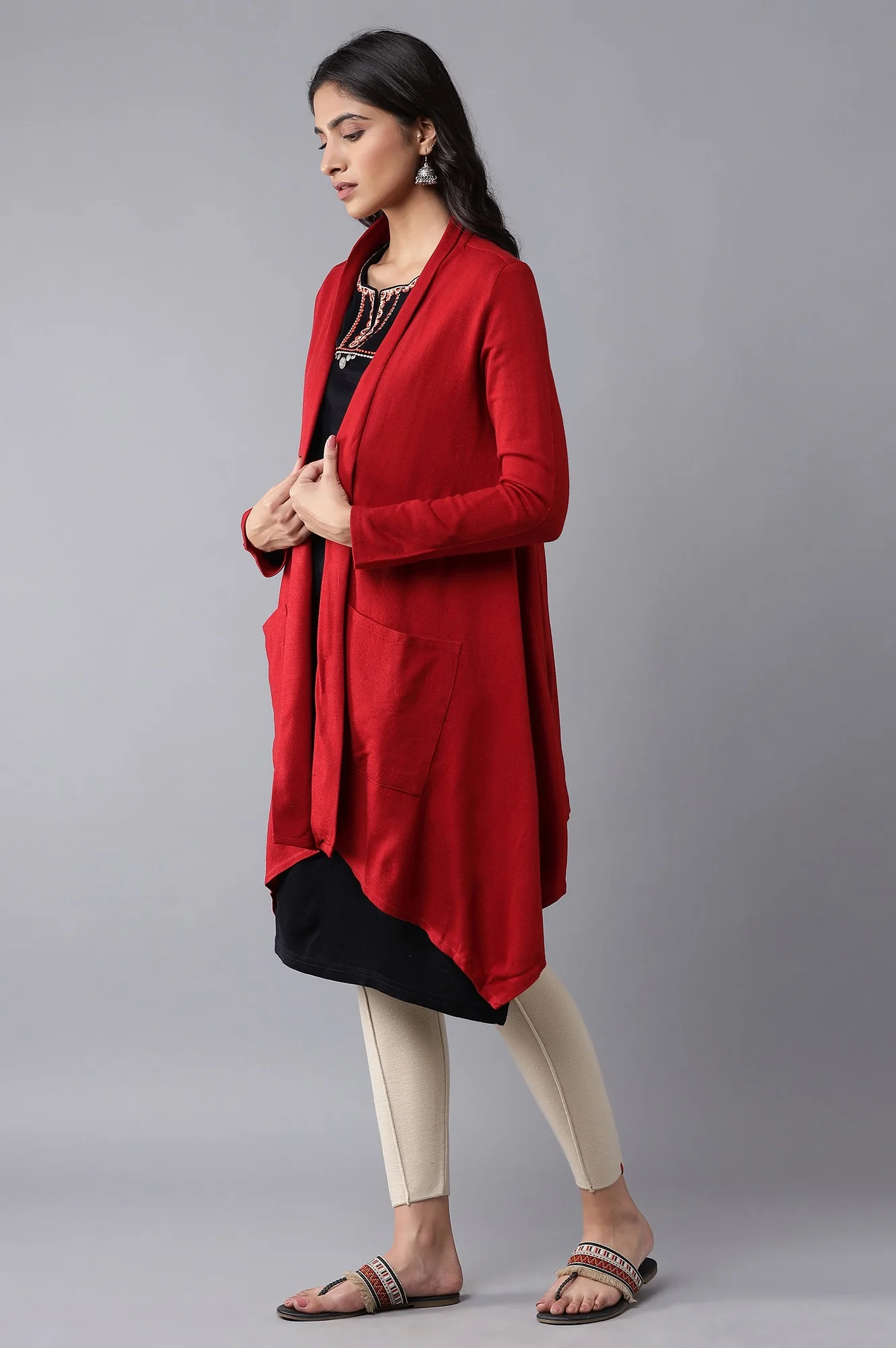Red Soft Acrylic Cardigan - Image 3