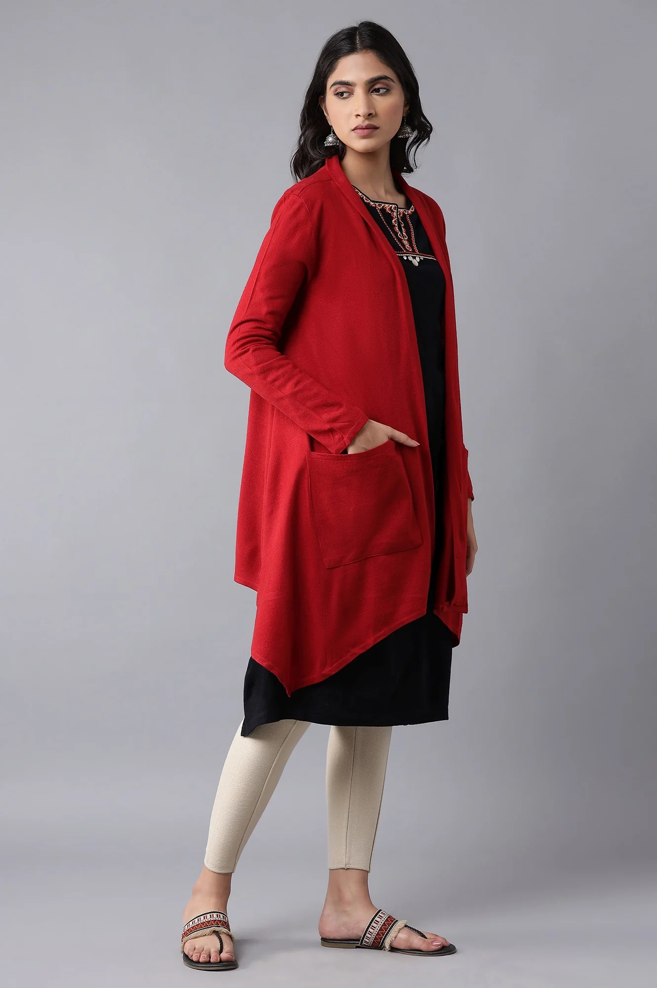 Red Soft Acrylic Cardigan - Image 4