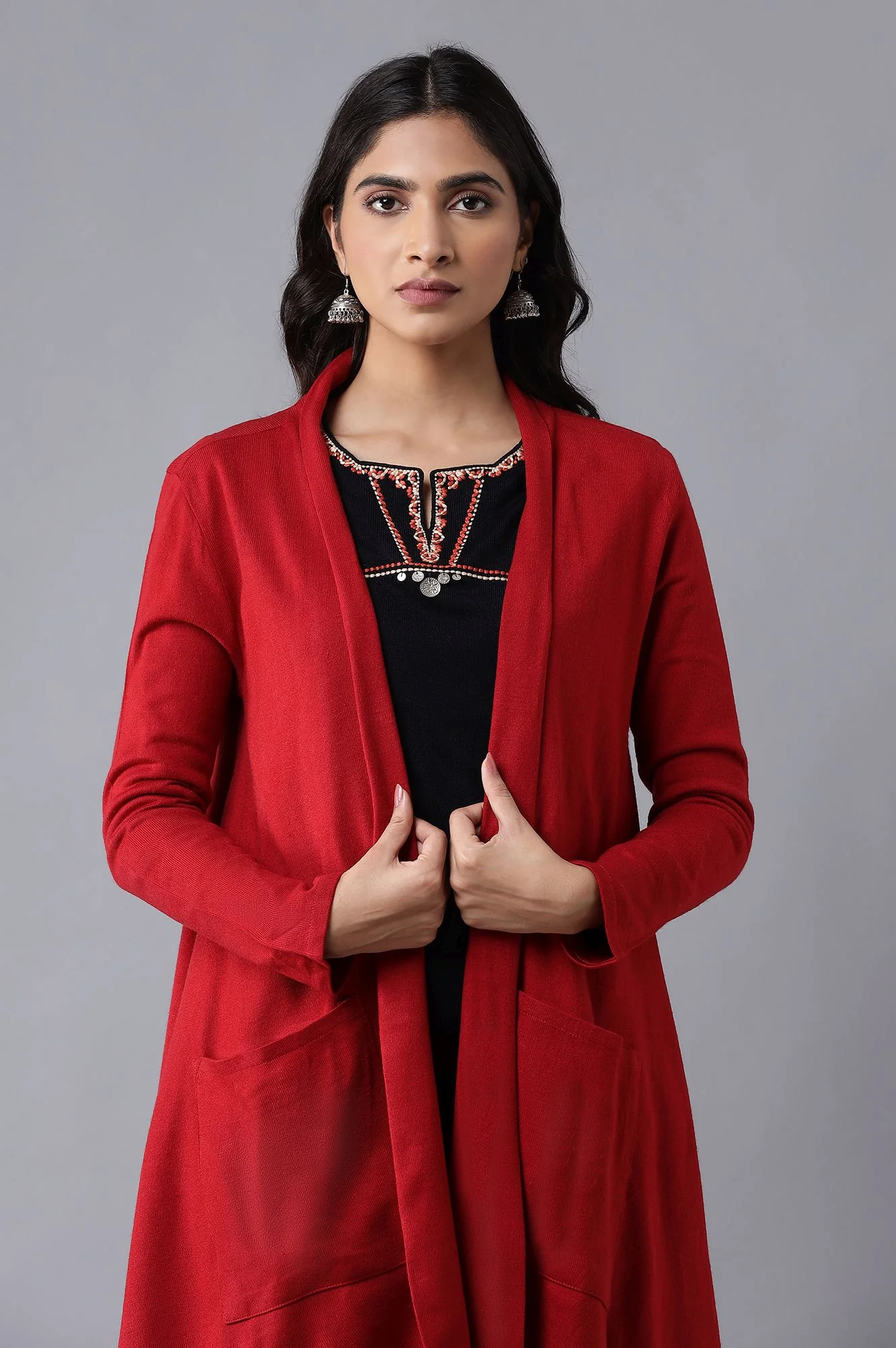 Red Soft Acrylic Cardigan - Image 5