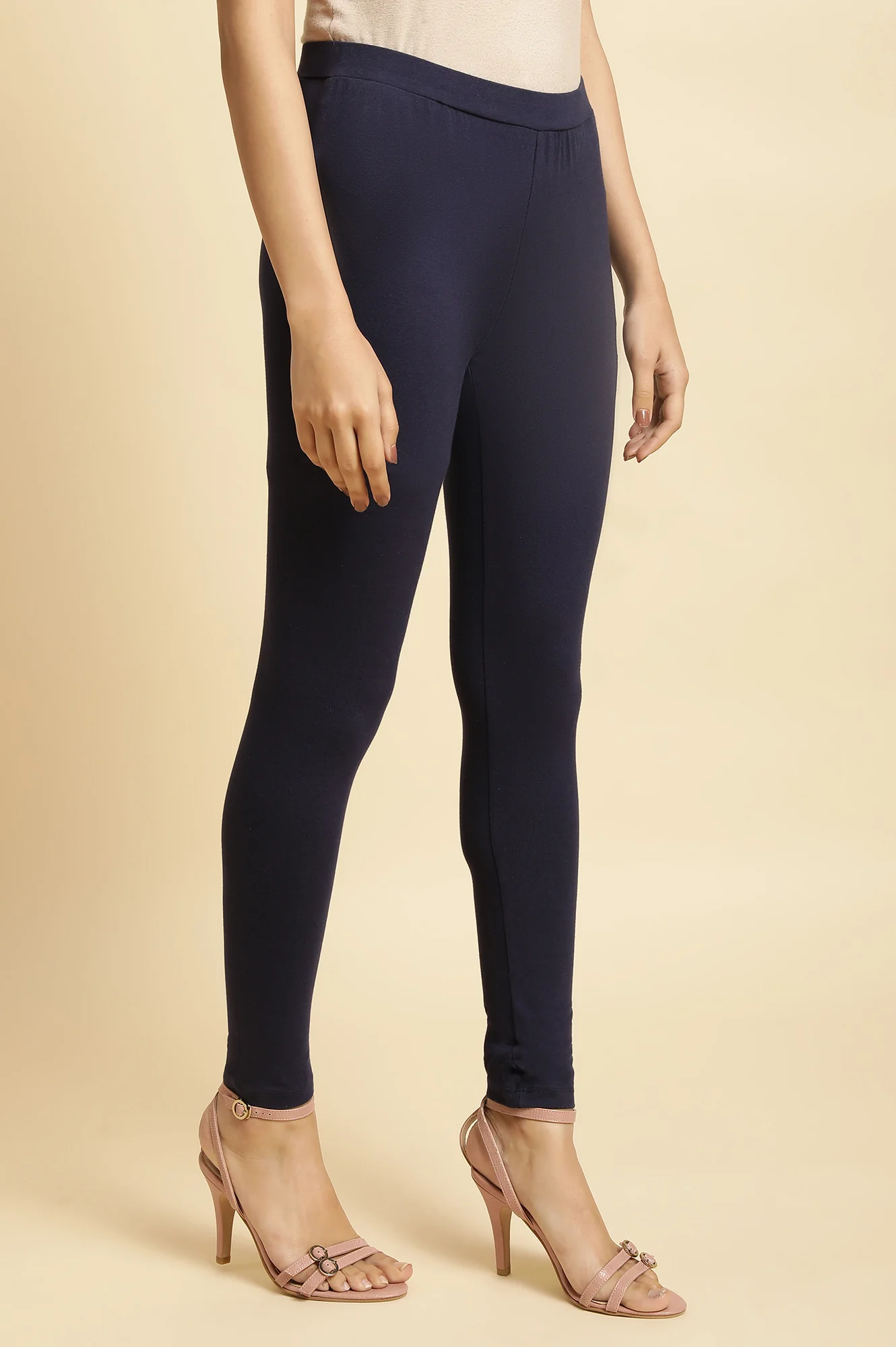 Blue Solid Cotton Jersey Lycra Tights - Image 4