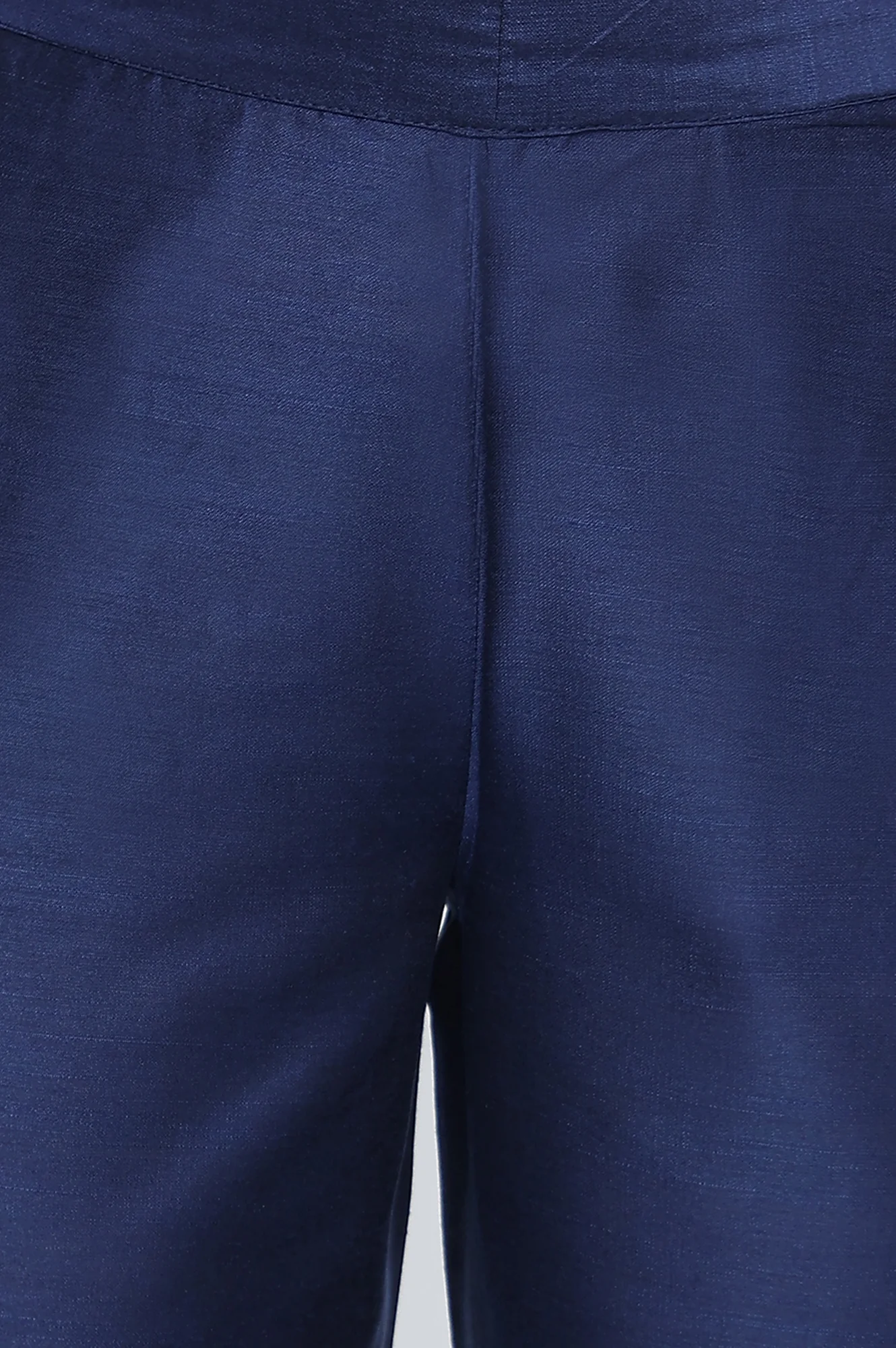 Elleven Women's Blue Solid Mid Rise Slub Trousers in Ankle Length - Image 2