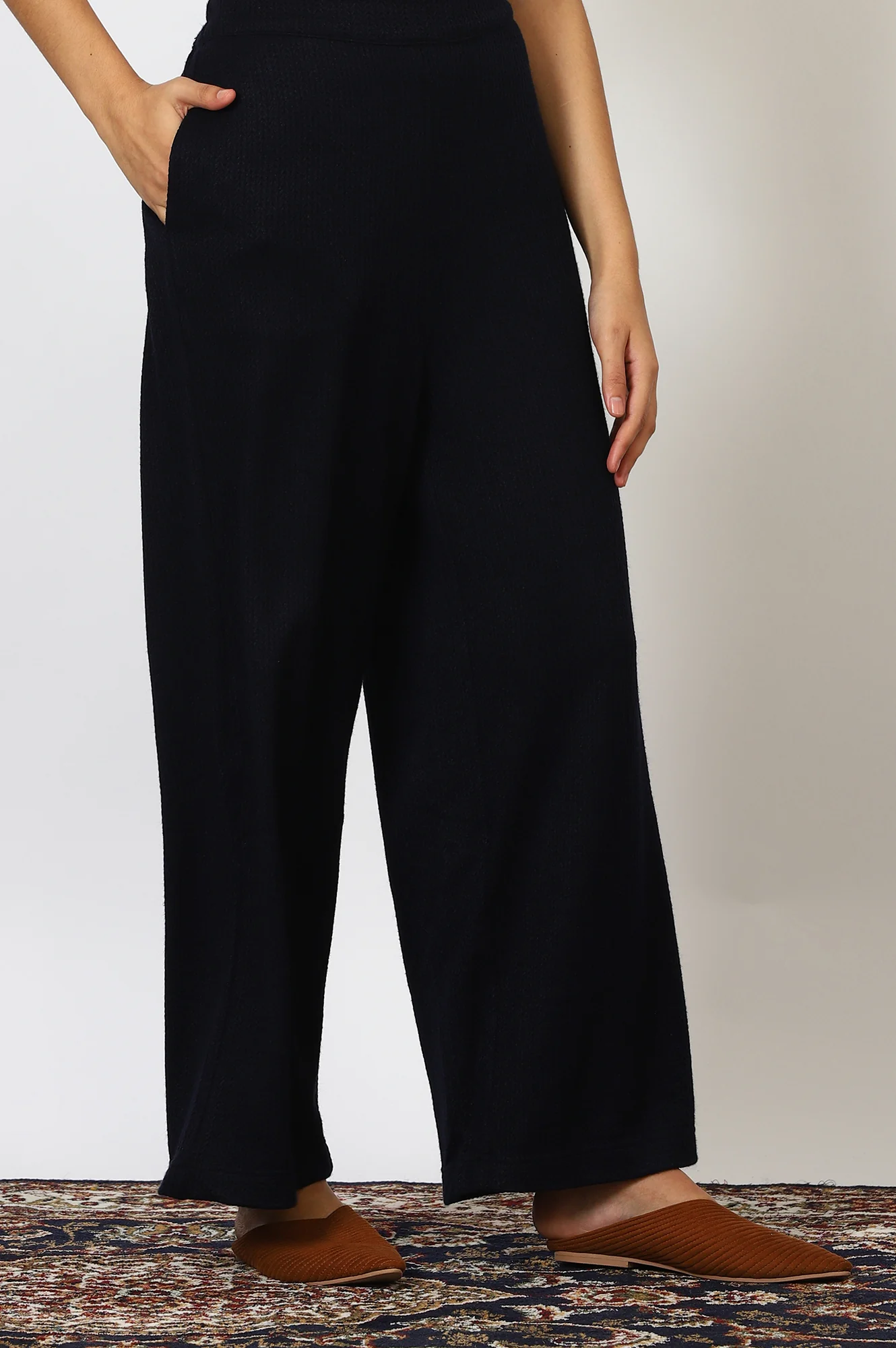 Blue Solid Rayon Parallel Pants - Image 4