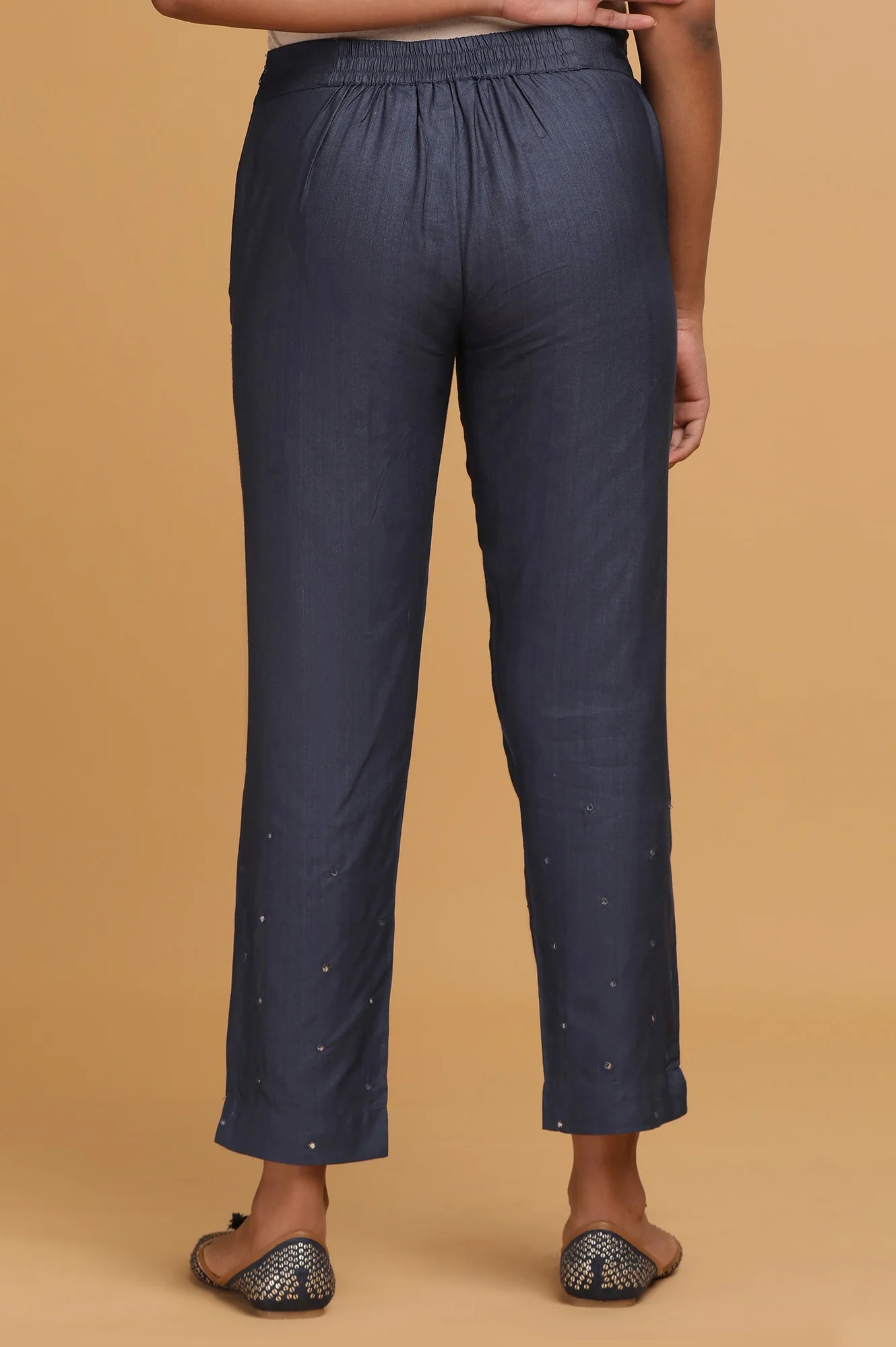 Blue Solid Slim Pants - Image 2