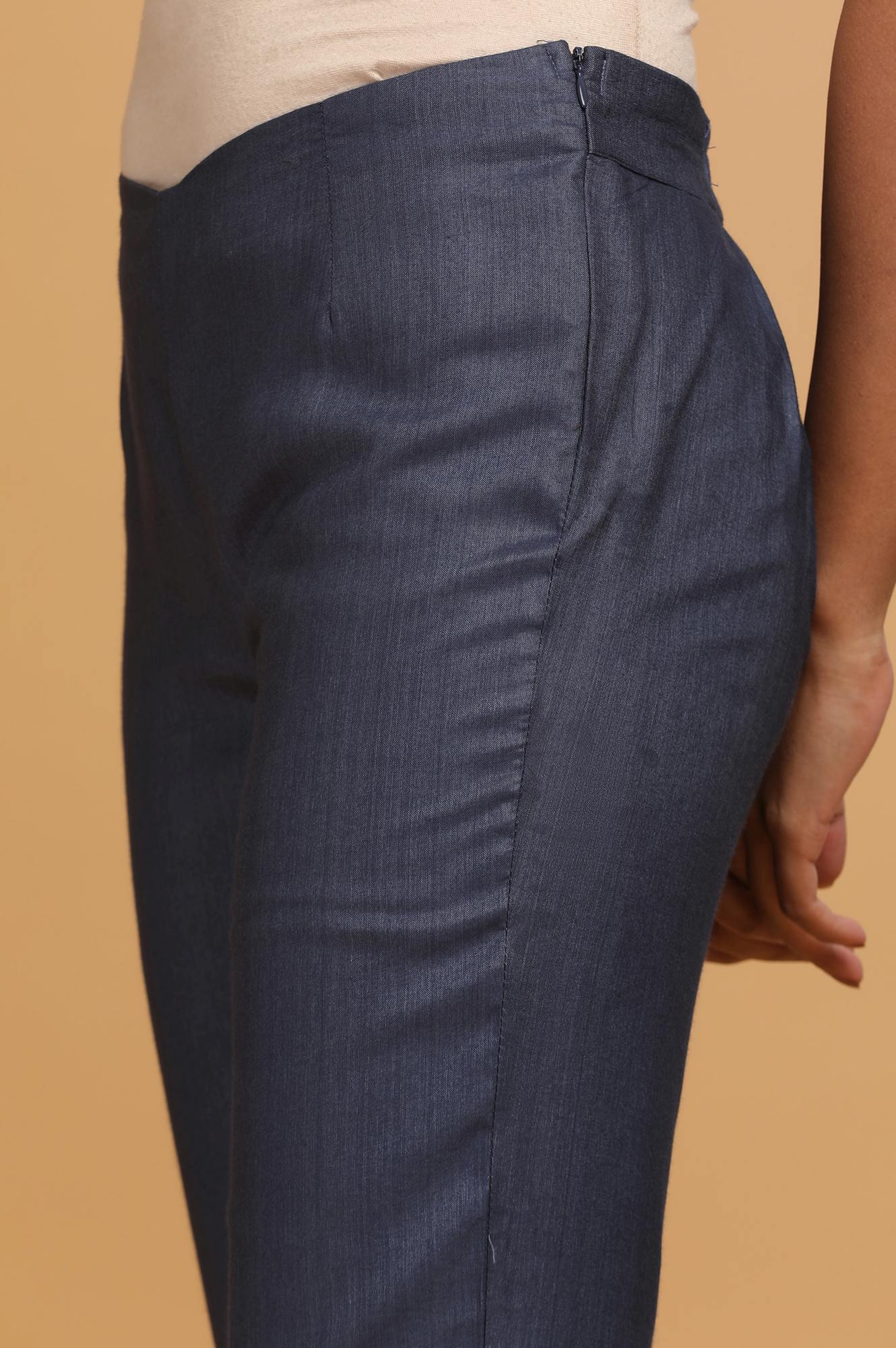 Blue Solid Slim Pants - Image 6