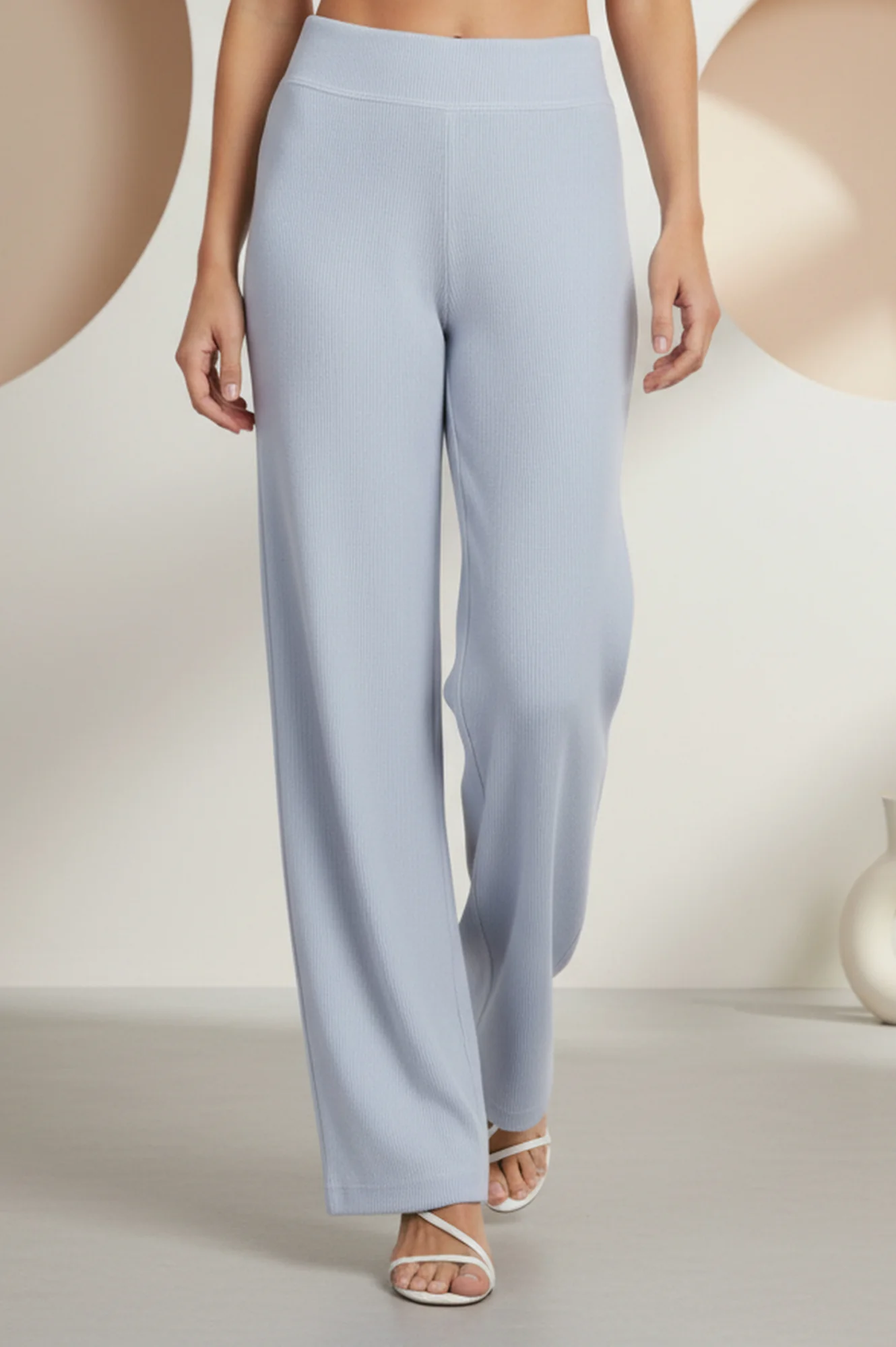 Elleven Women's Blue Solid Wide Leg High Rise Corduroy Palazzo