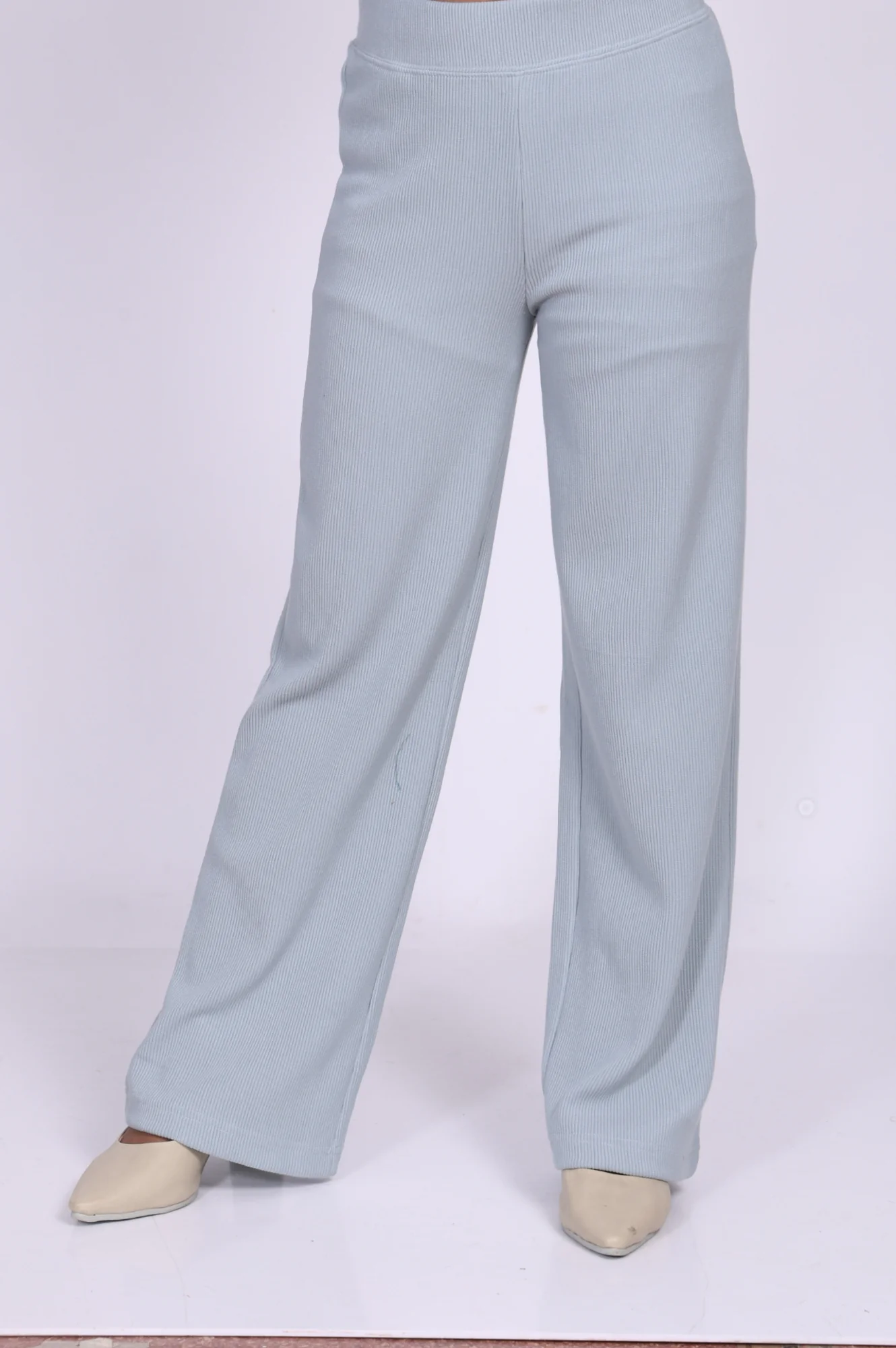 Elleven Women's Blue Solid Wide Leg High Rise Corduroy Palazzo - Image 6