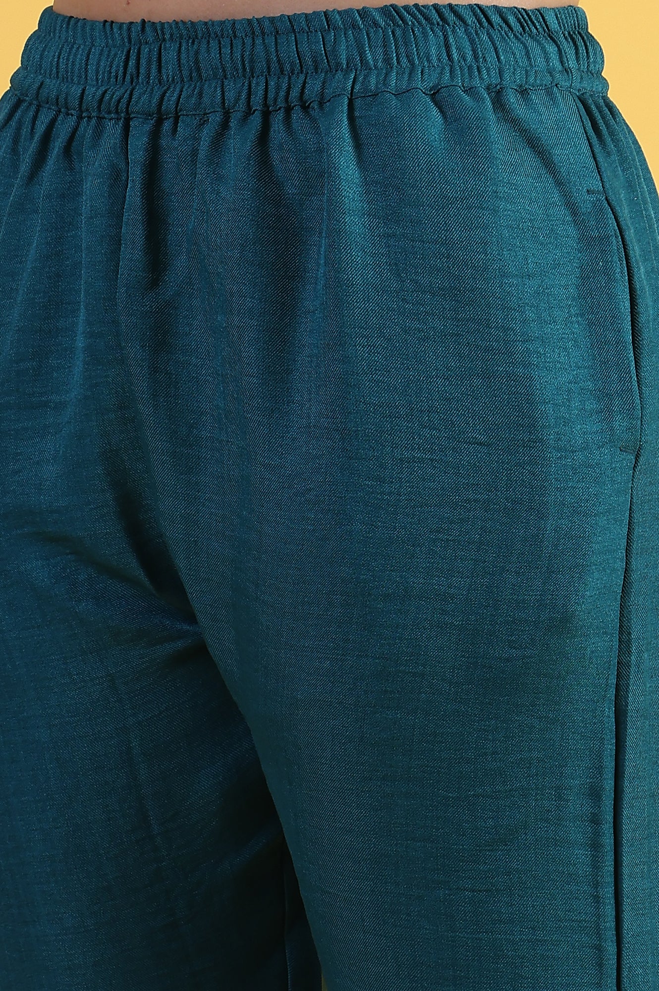 Blue Solid Zari Straight Kurta & Straight pant with Shawl Set - Image 8