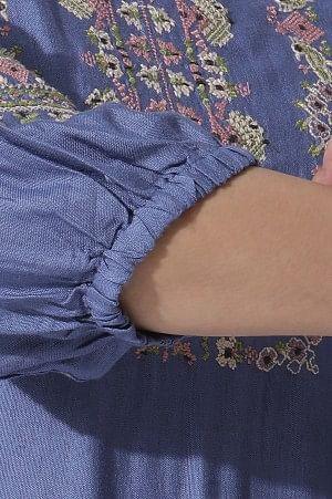 Blue Thread Embroidered Kurta And Pants Set - Image 7