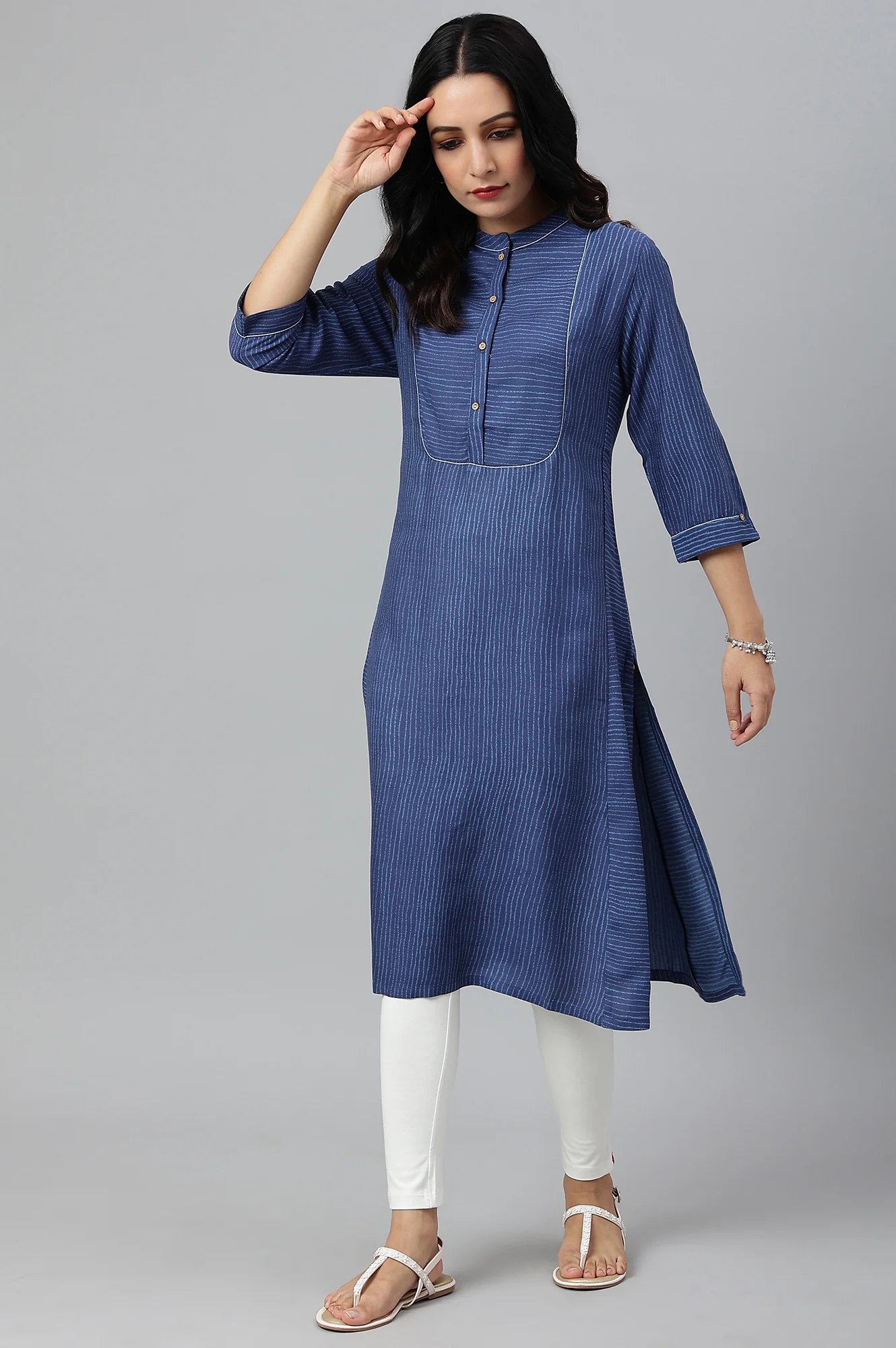 Blue Thread Embroidered Rayon kurta - Image 6