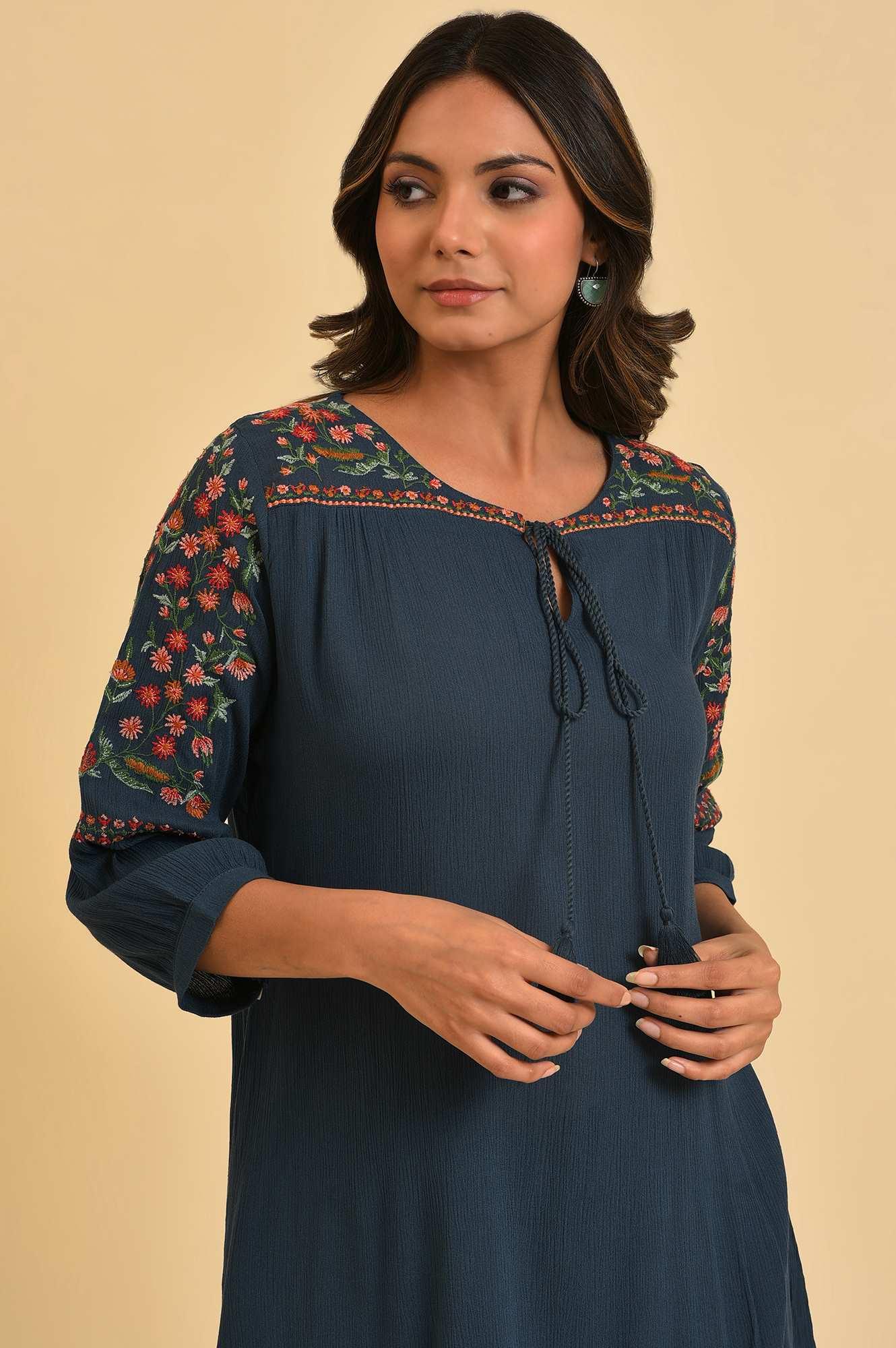Blue Thread Embroidered Western Top - Image 6