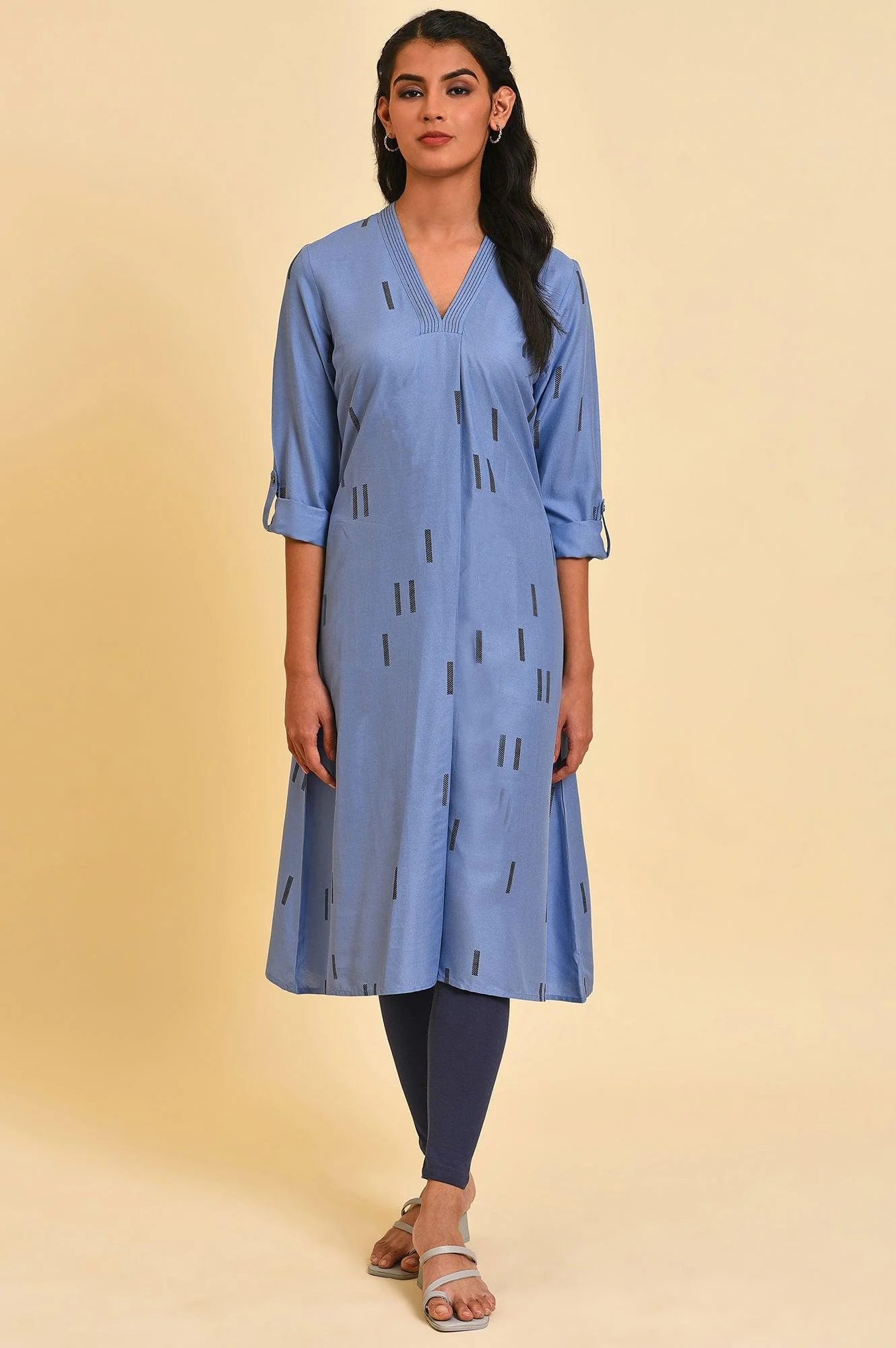 Blue V-Neck Plus Size Summer kurta