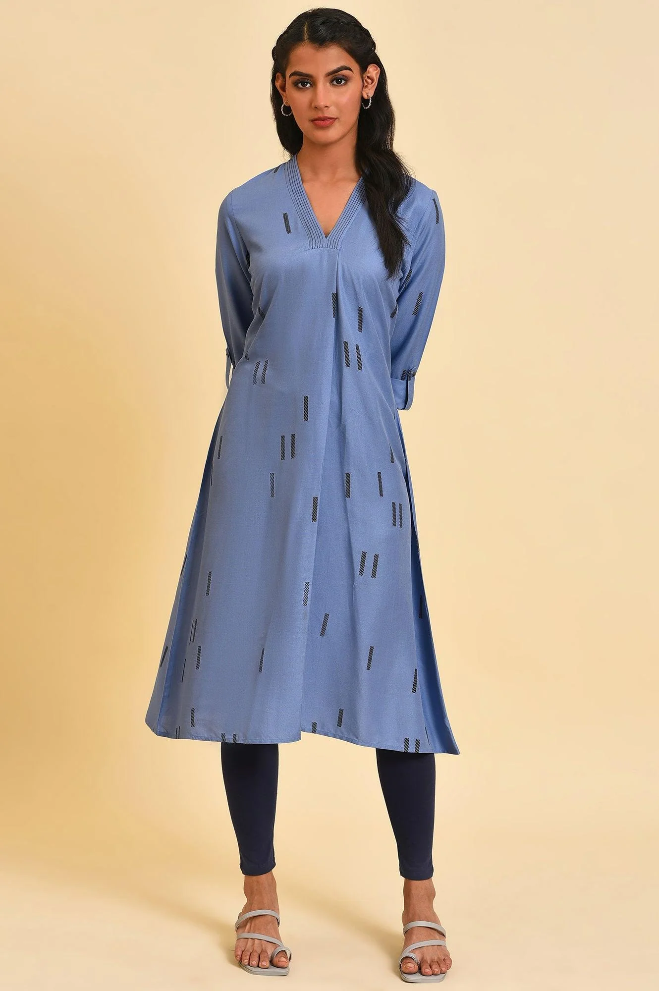 Blue V-Neck Plus Size Summer kurta - Image 6