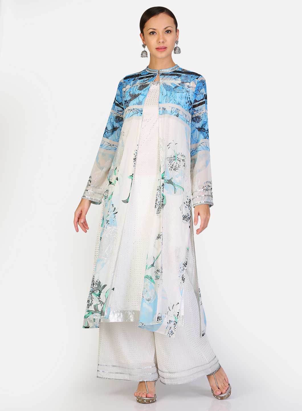 Blue & White Printed Layered kurta - Image 3