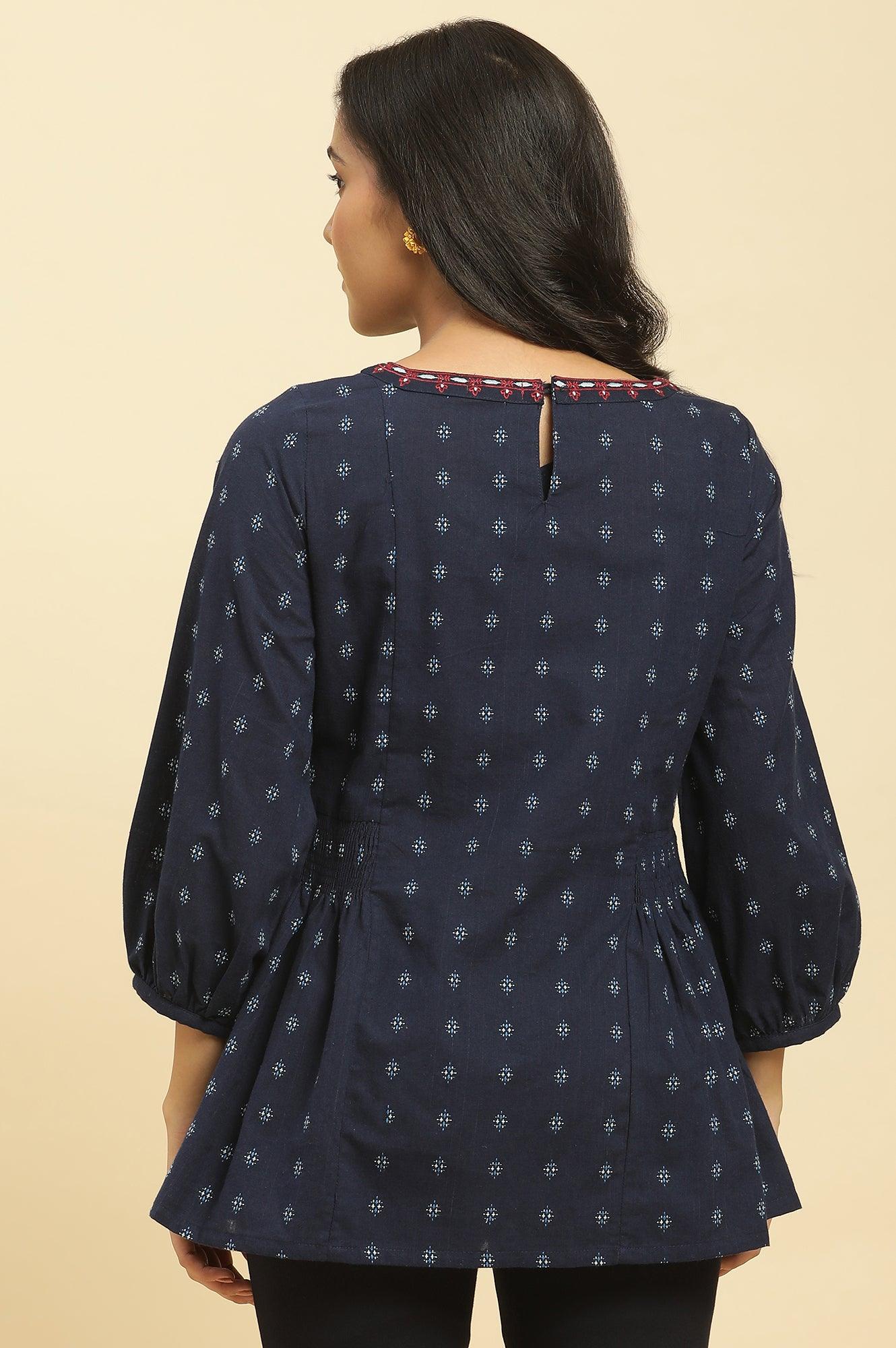 Blue Yarn Dyed Smocked Straight Top - Image 3