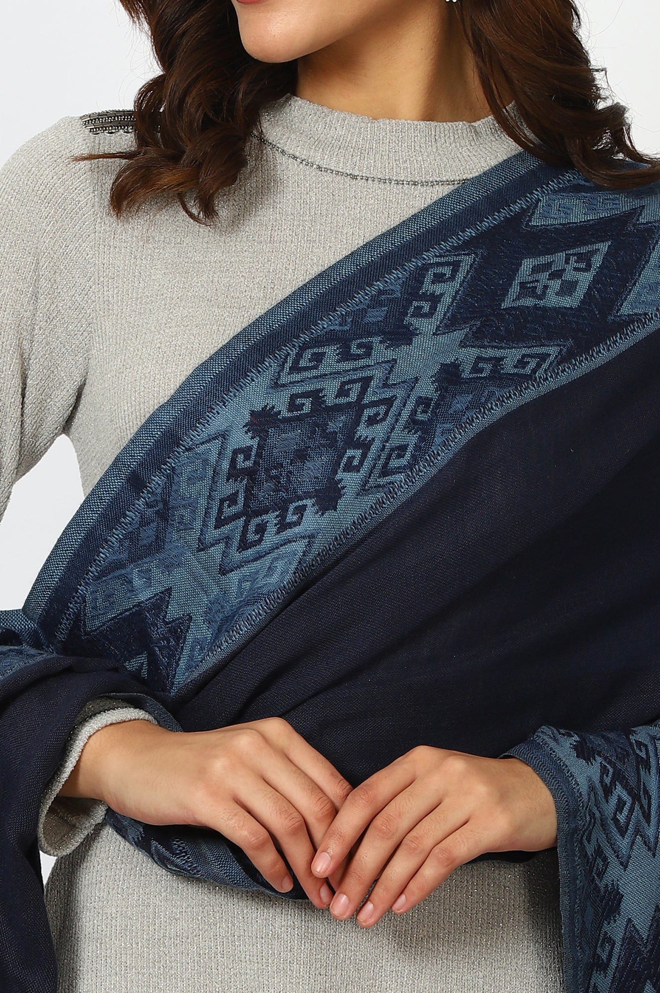 Blue Yarn Dyed Acrylic Shawls & Stole - Image 4