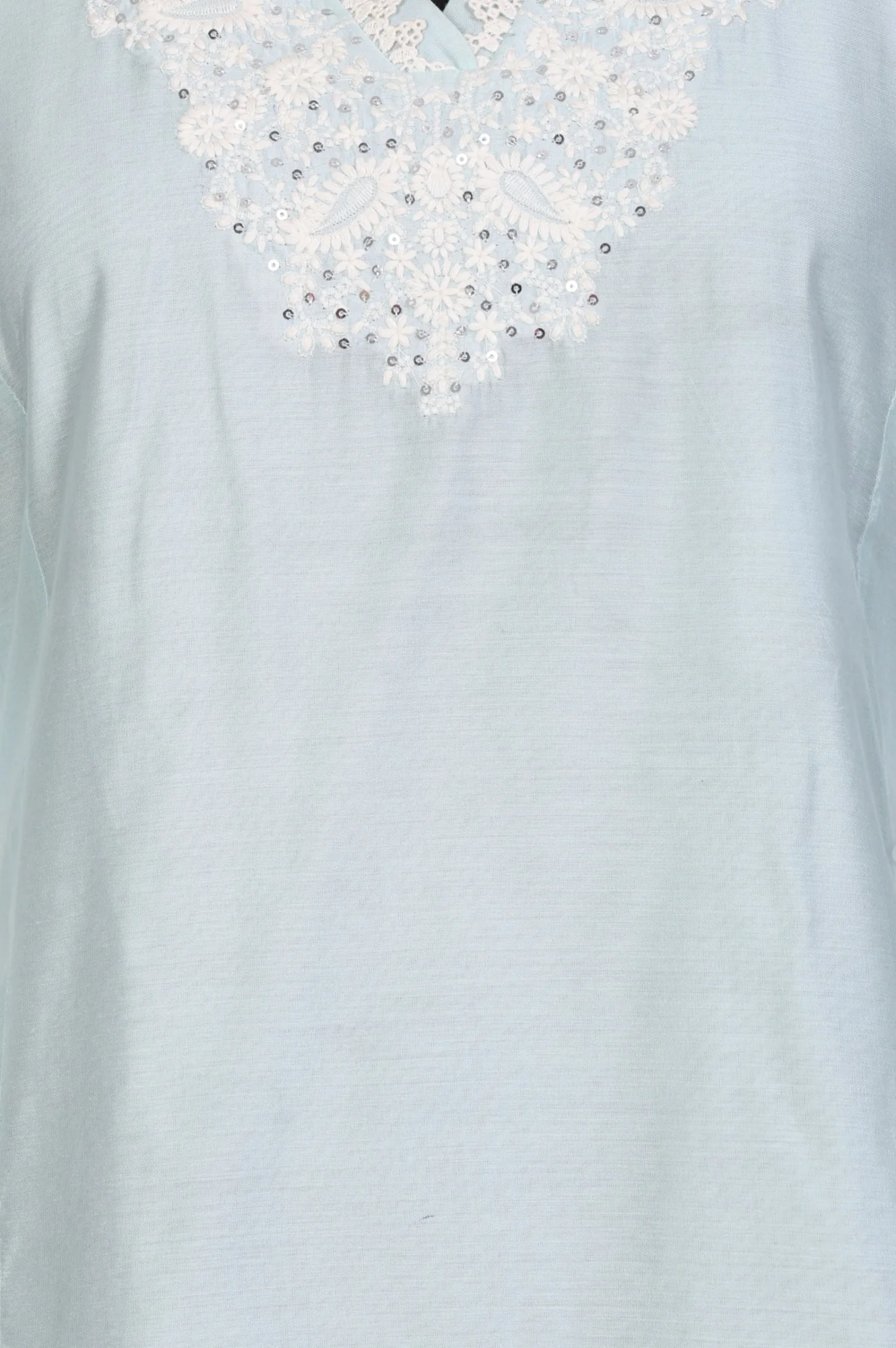 Blue Yarn Dyed Chikankari Embroidered Straight Kurta - Image 2