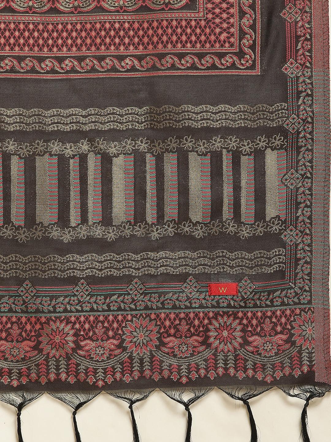 Blue Zari Embroidered Kurta, Pants And Jacquard Dupatta Set - Image 8