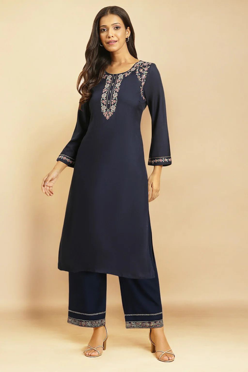 Blue Zari Straight Kurta and Parallel Pant Set - Image 2