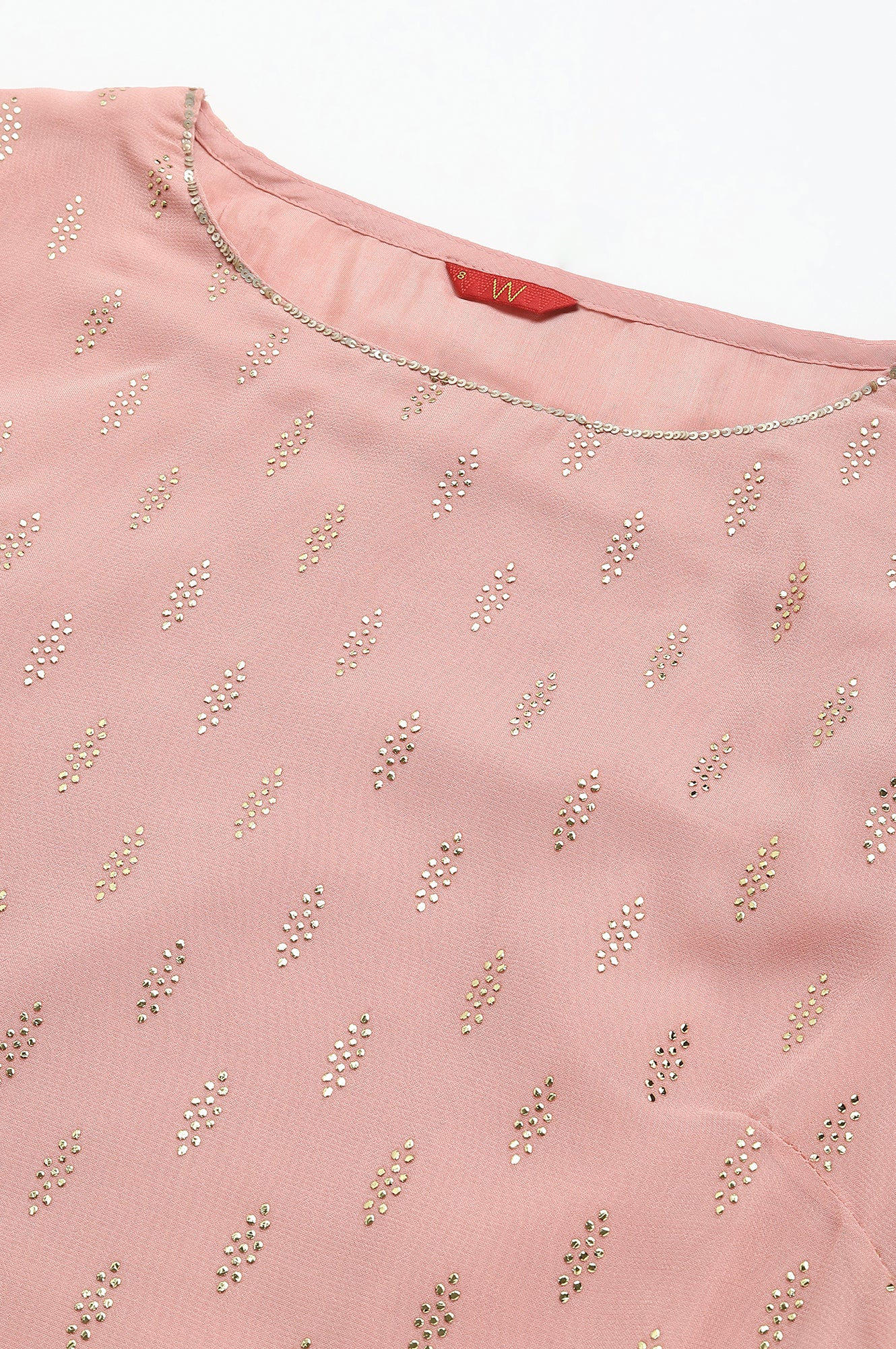 Blush Pink Golden Mukaish Print kurta With Salwar - Image 2