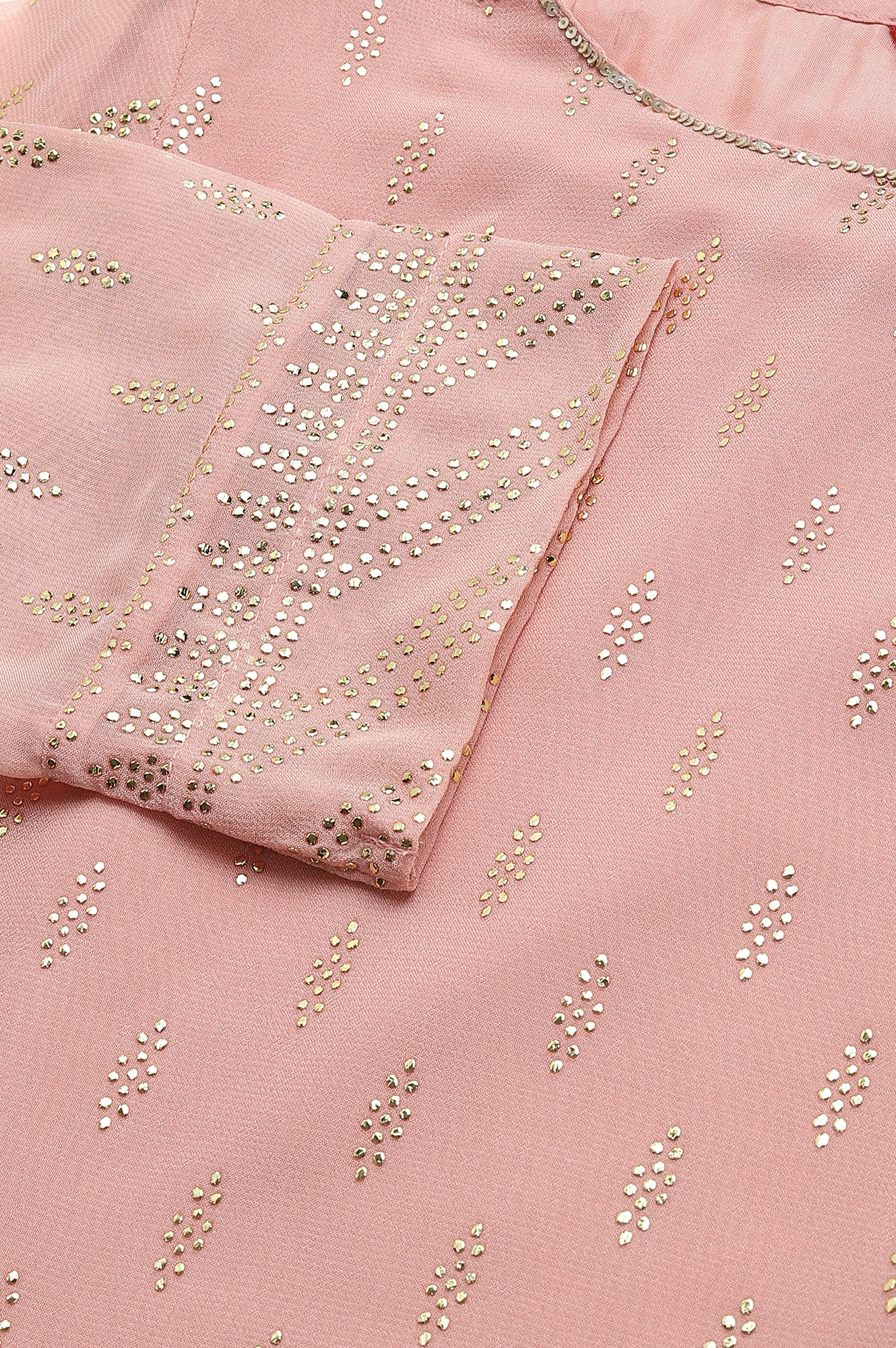 Blush Pink Golden Mukaish Print kurta With Salwar - Image 8