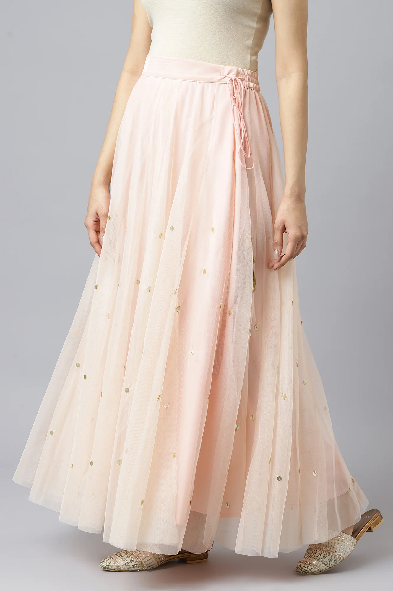Blush Pink Mesh Flared Skirt - Image 2