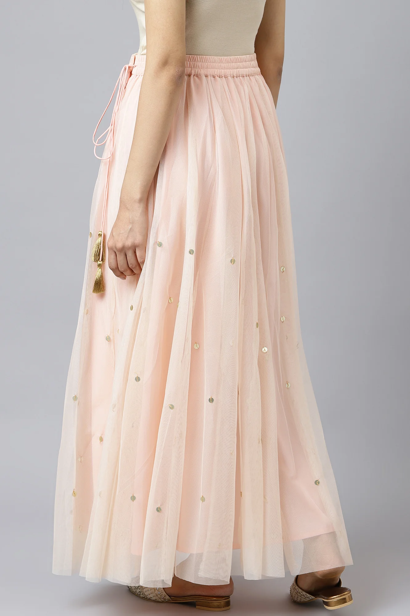Blush Pink Mesh Flared Skirt - Image 3