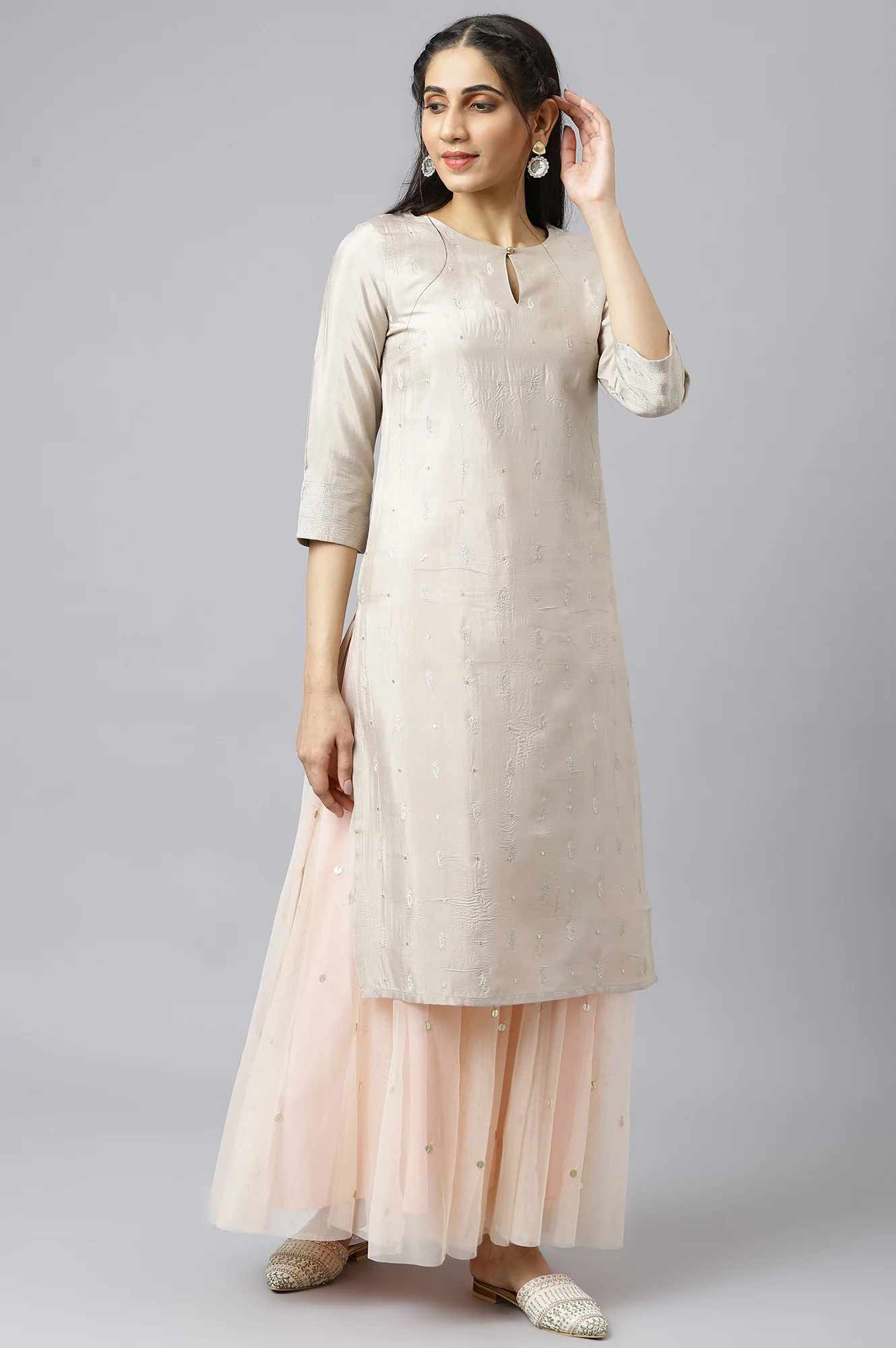 Blush Pink Mesh Flared Skirt - Image 4