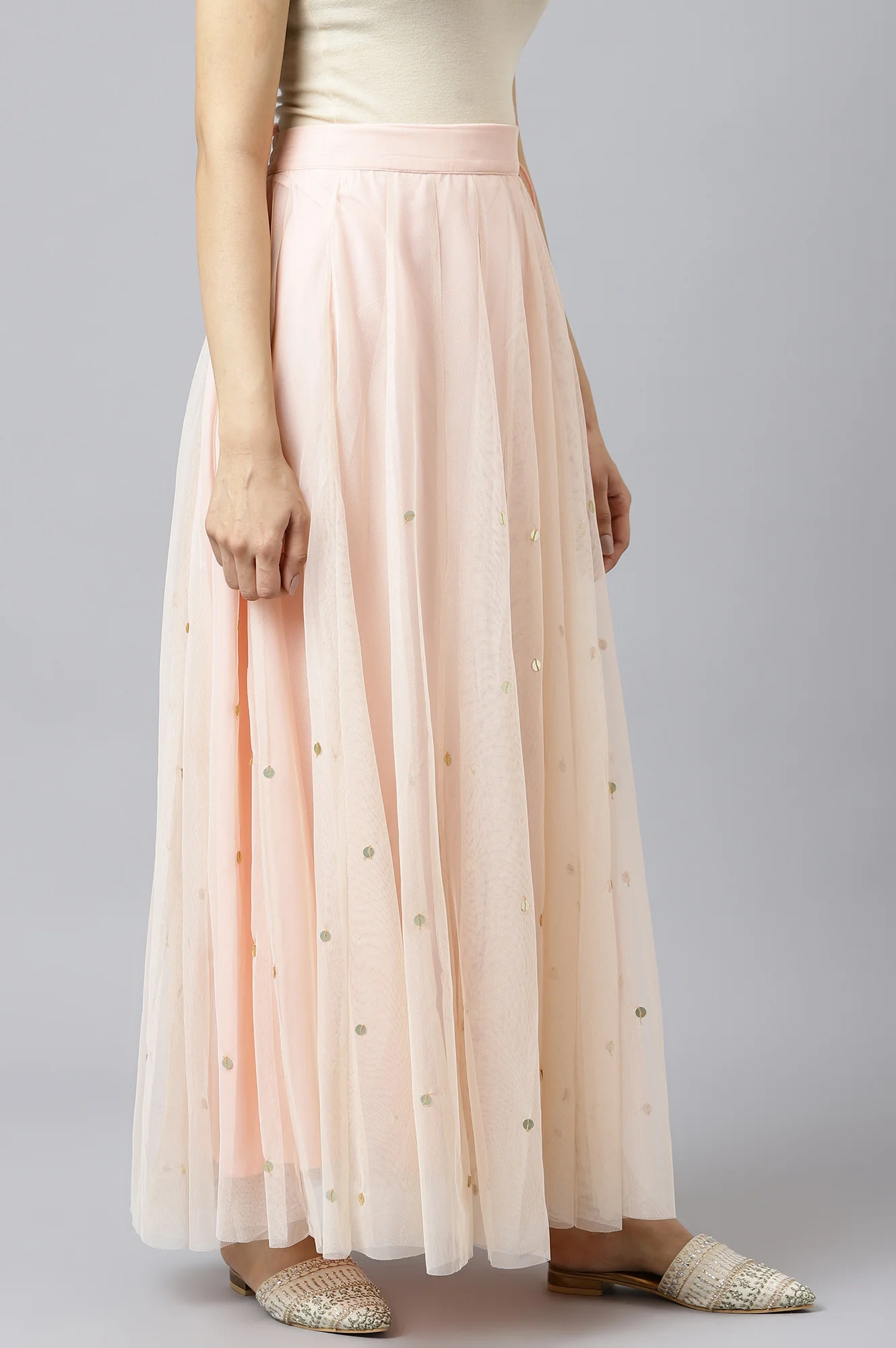 Blush Pink Mesh Flared Skirt - Image 5