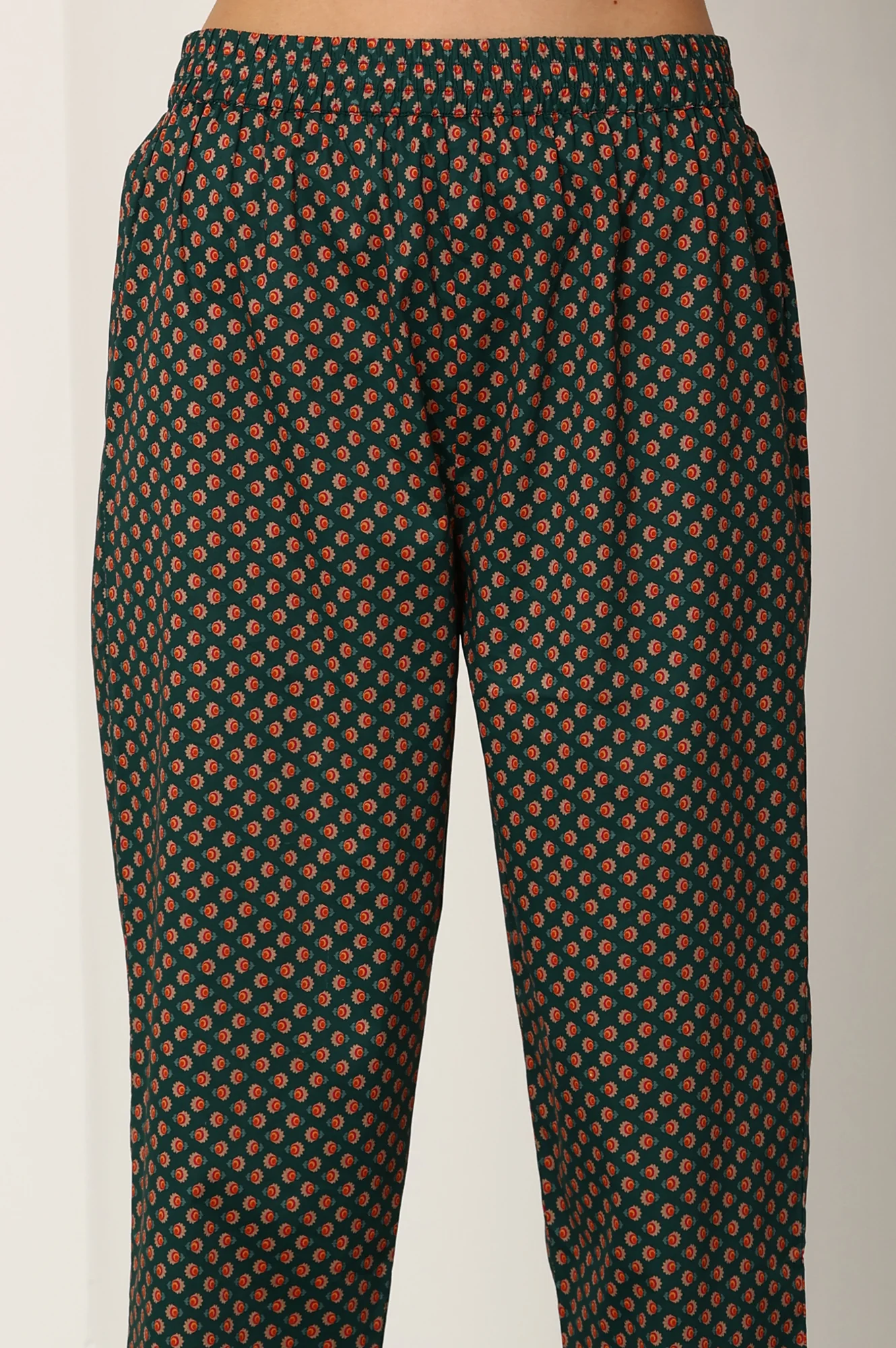 Bottle Green Floral Printed Pure Cotton Kurta, Pants And Dupatta Set - Image 8