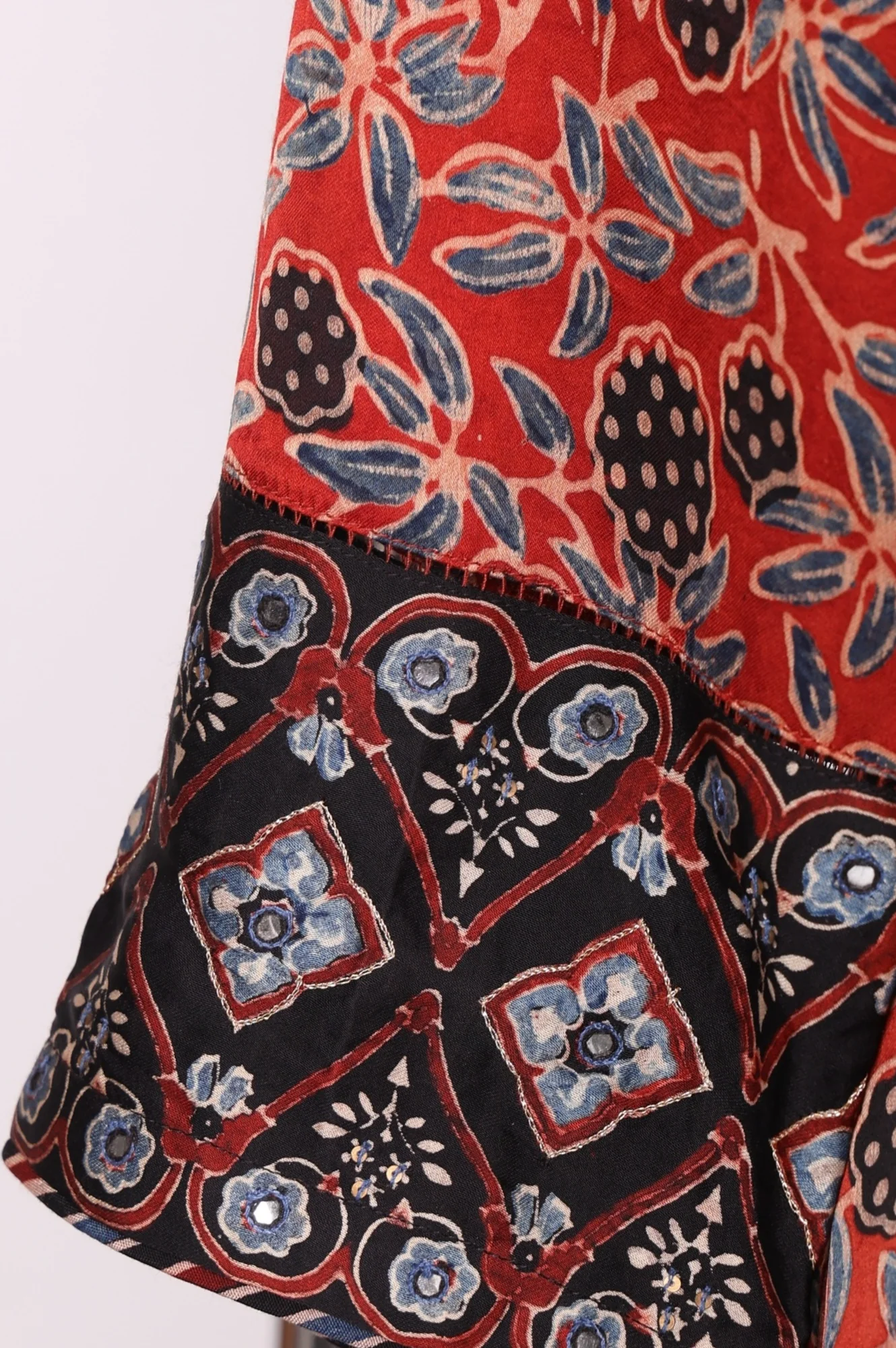 Brick Red Ajrak Printed Mirror Work Modal Satin Straight Kurta - Image 7