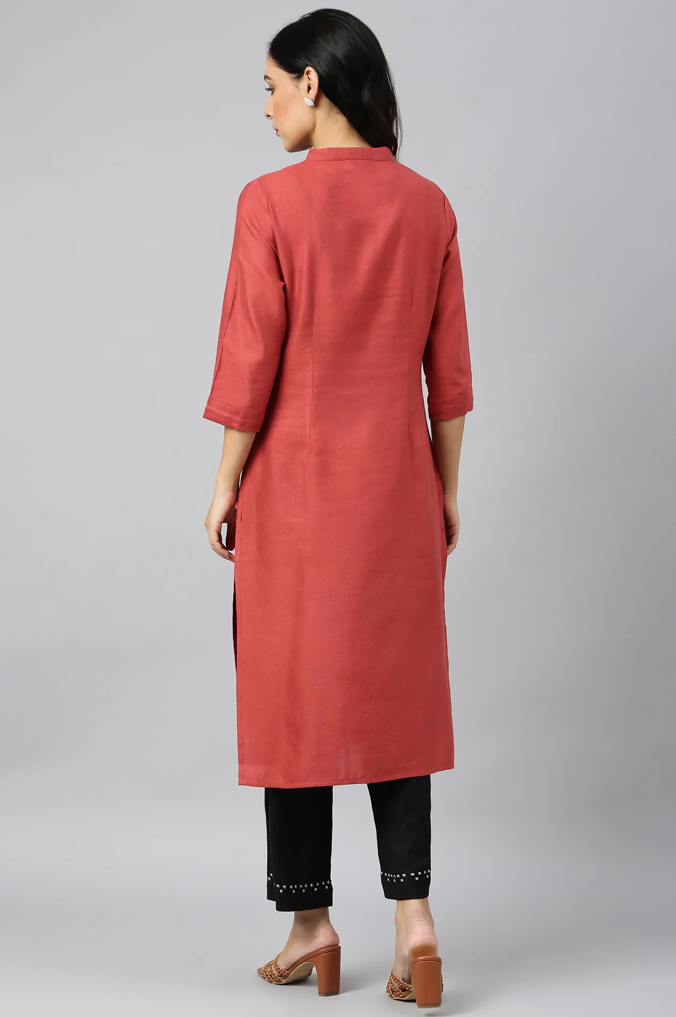 Brick Red Embroidered kurta - Image 4