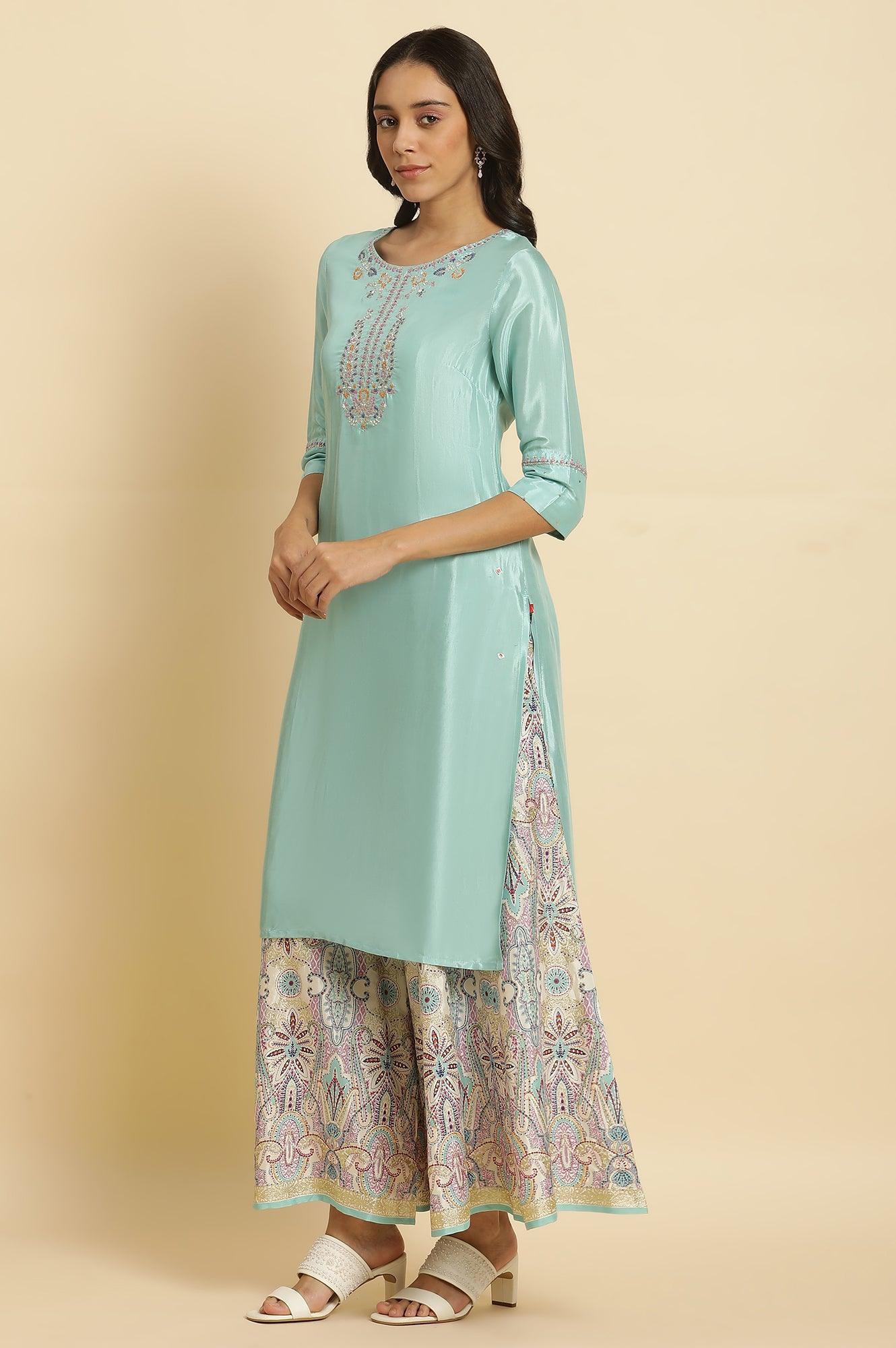 Bright Blue Embroidered Kurta - Image 3