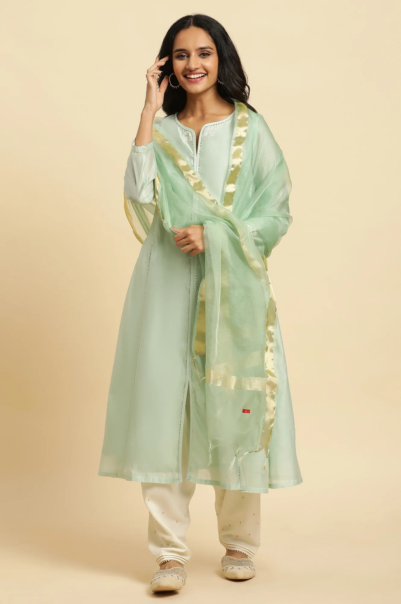 Bright Green Organza Dupatta - Image 2