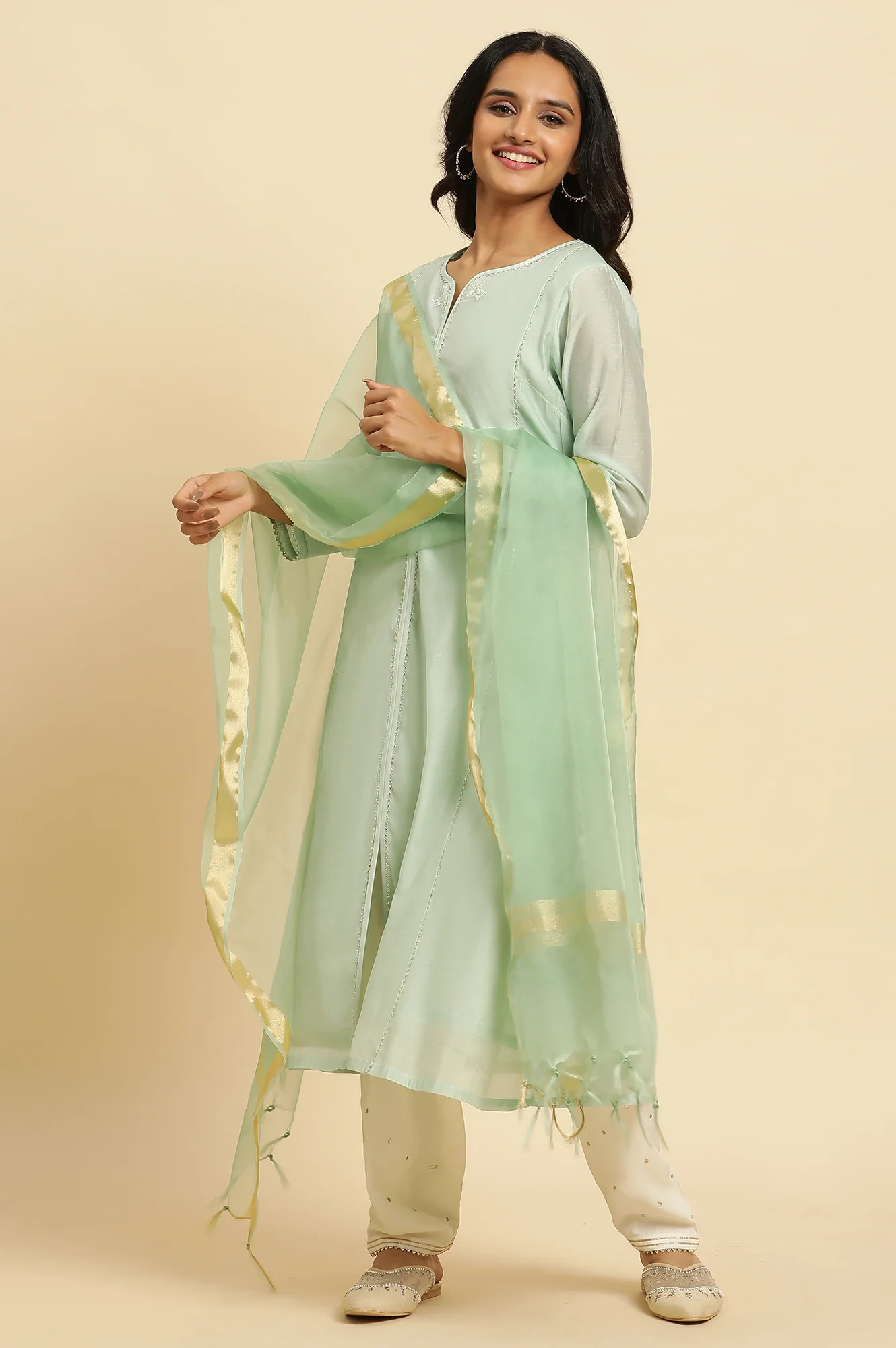 Bright Green Organza Dupatta - Image 3