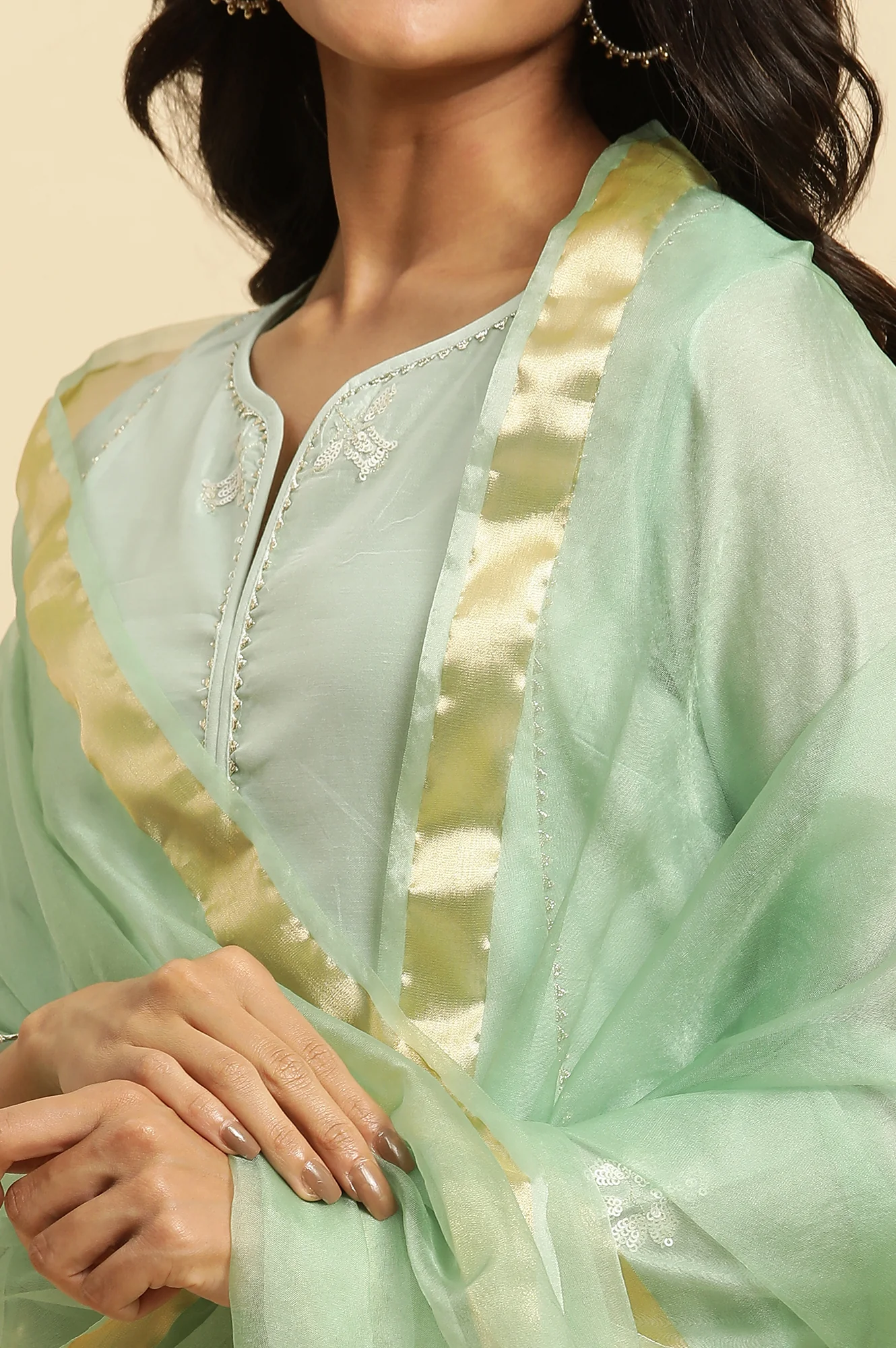 Bright Green Organza Dupatta - Image 4